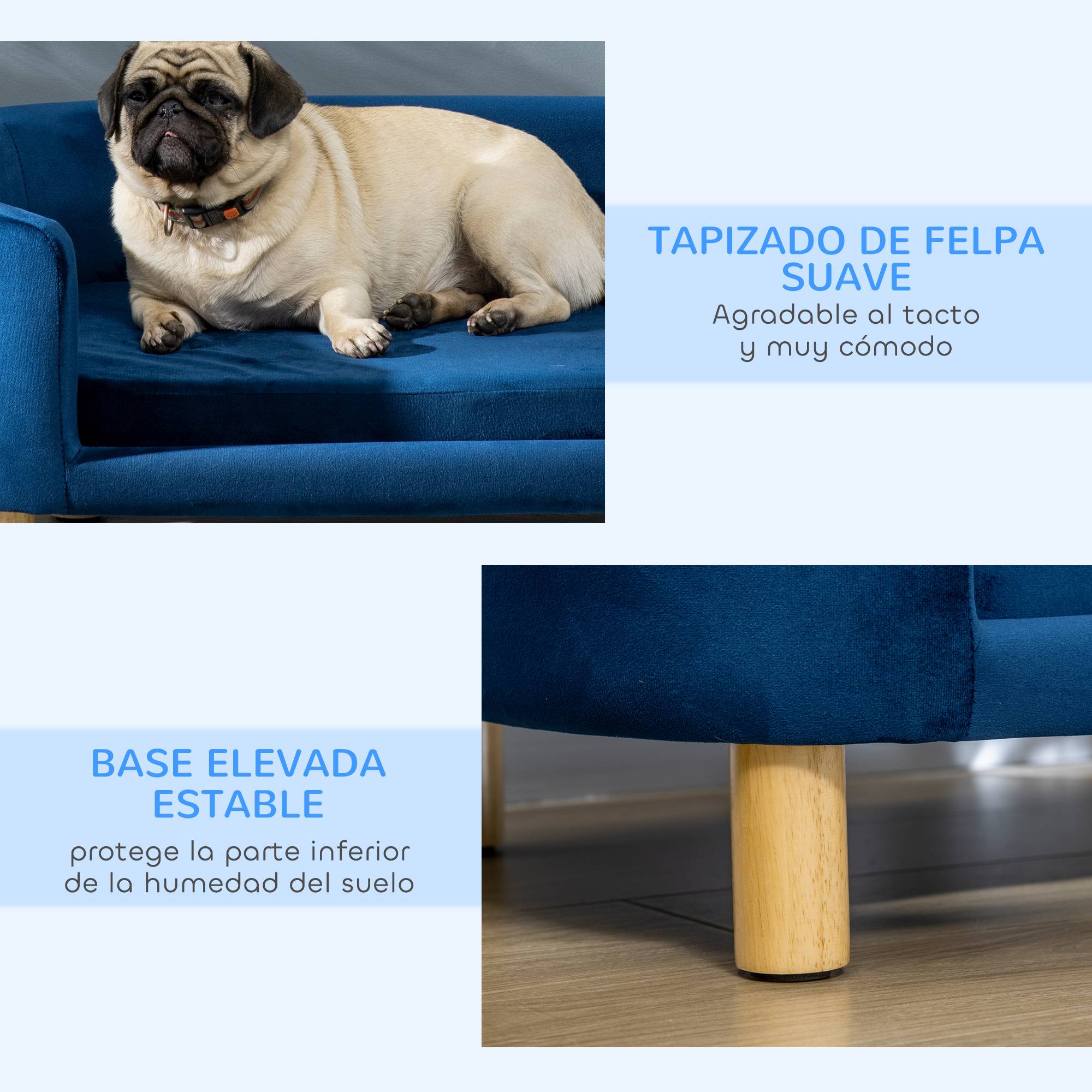 Canapé pour Chien en Velours sur Pieds Bois Lit Confortable avec Housse Lavable 86x55 cm Bleu - ComfortXL Outdoor Living - Image 8