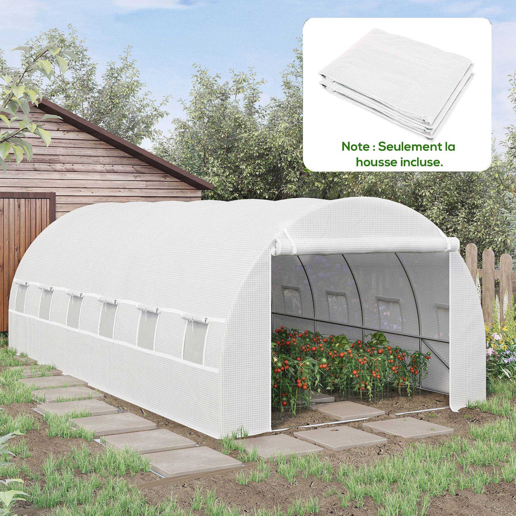 Sans Marque - Bâche de Rechange Serre Tunnel 18 m², bâche 6L x 3l x 2H m PE Anti-UV imperméable 12 fenêtres + Porte Enroulable zippée - Image 3