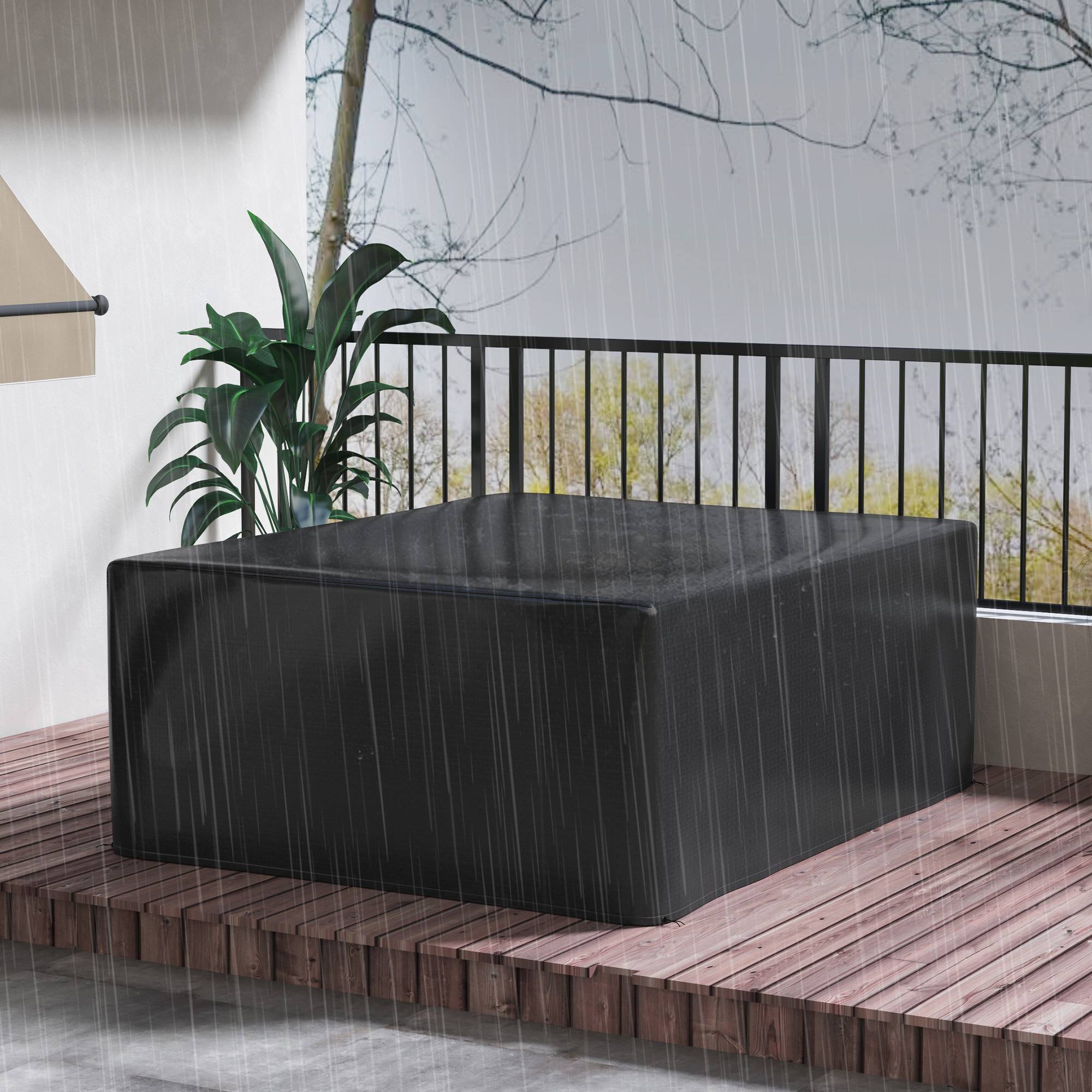 Housse salon de jardin extérieure bâche de protection extérieure anti-UV en polyéthylène 235 x 190 x 90 cm noir - Image 4