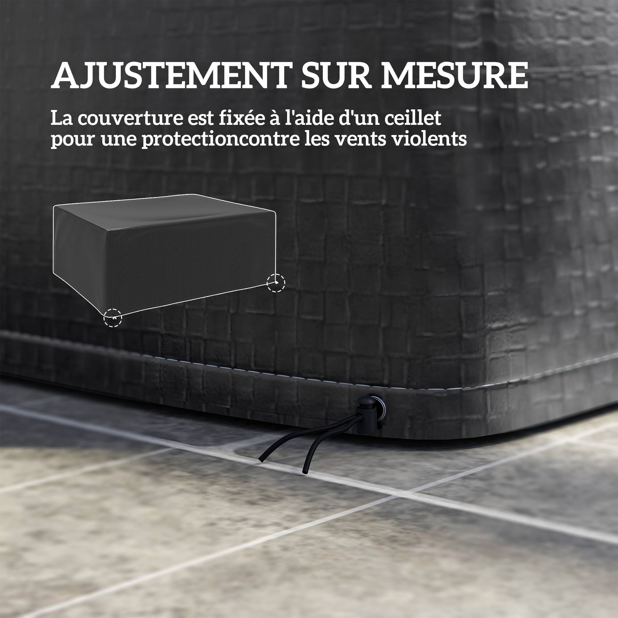Housse salon de jardin extérieure bâche de protection extérieure anti-UV en polyéthylène 235 x 190 x 90 cm noir - Image 8