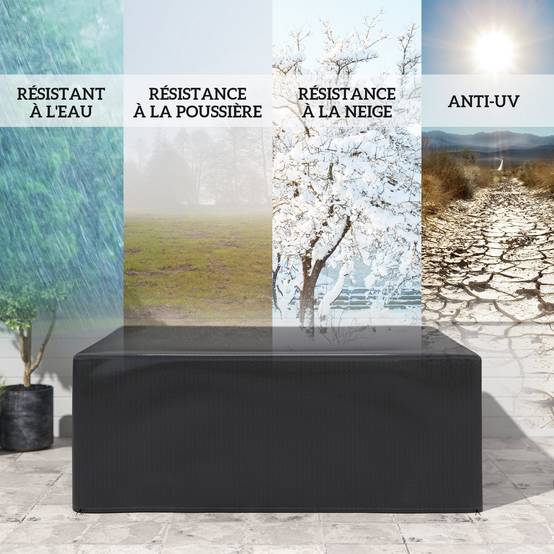 Housse salon de jardin extérieure bâche de protection extérieure anti-UV en polyéthylène 235 x 190 x 90 cm noir - Image 6