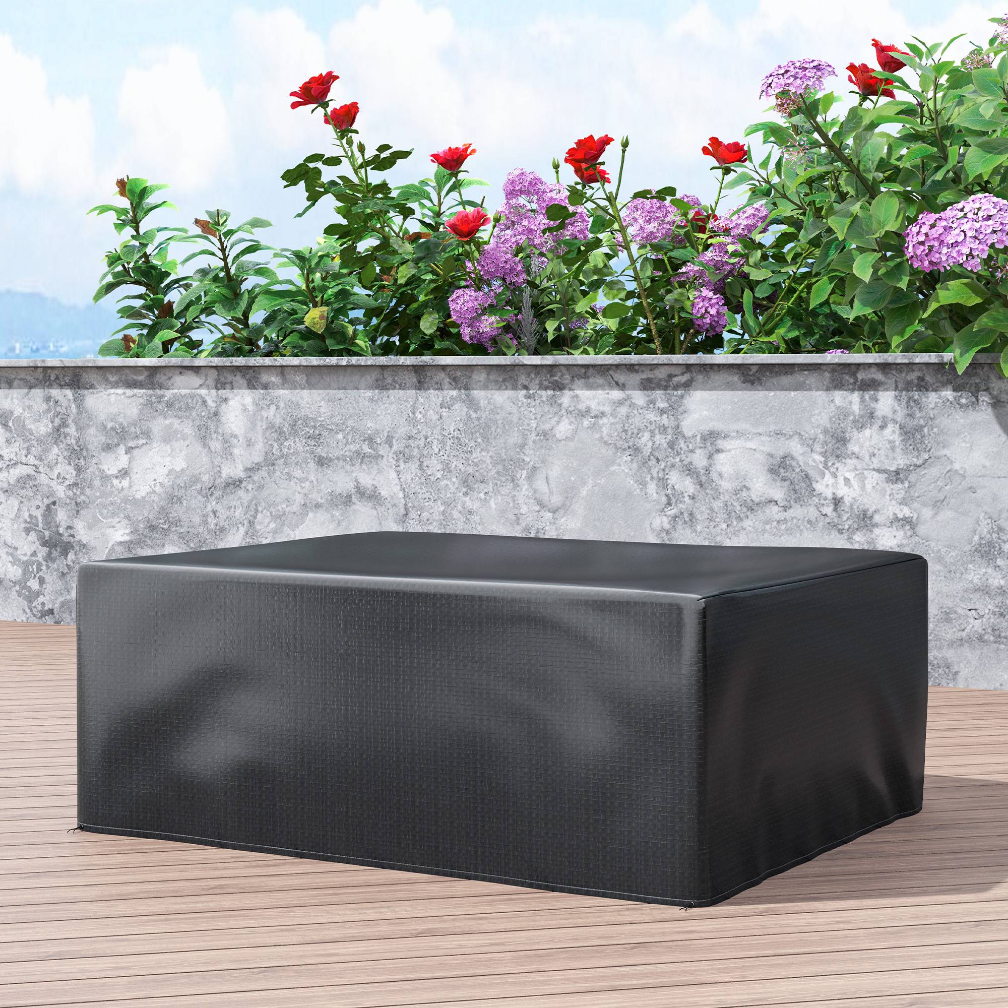 Housse salon de jardin extérieure bâche de protection extérieure anti-UV  en polyéthylène 235 x 190 x 90 cm noir - Image 10