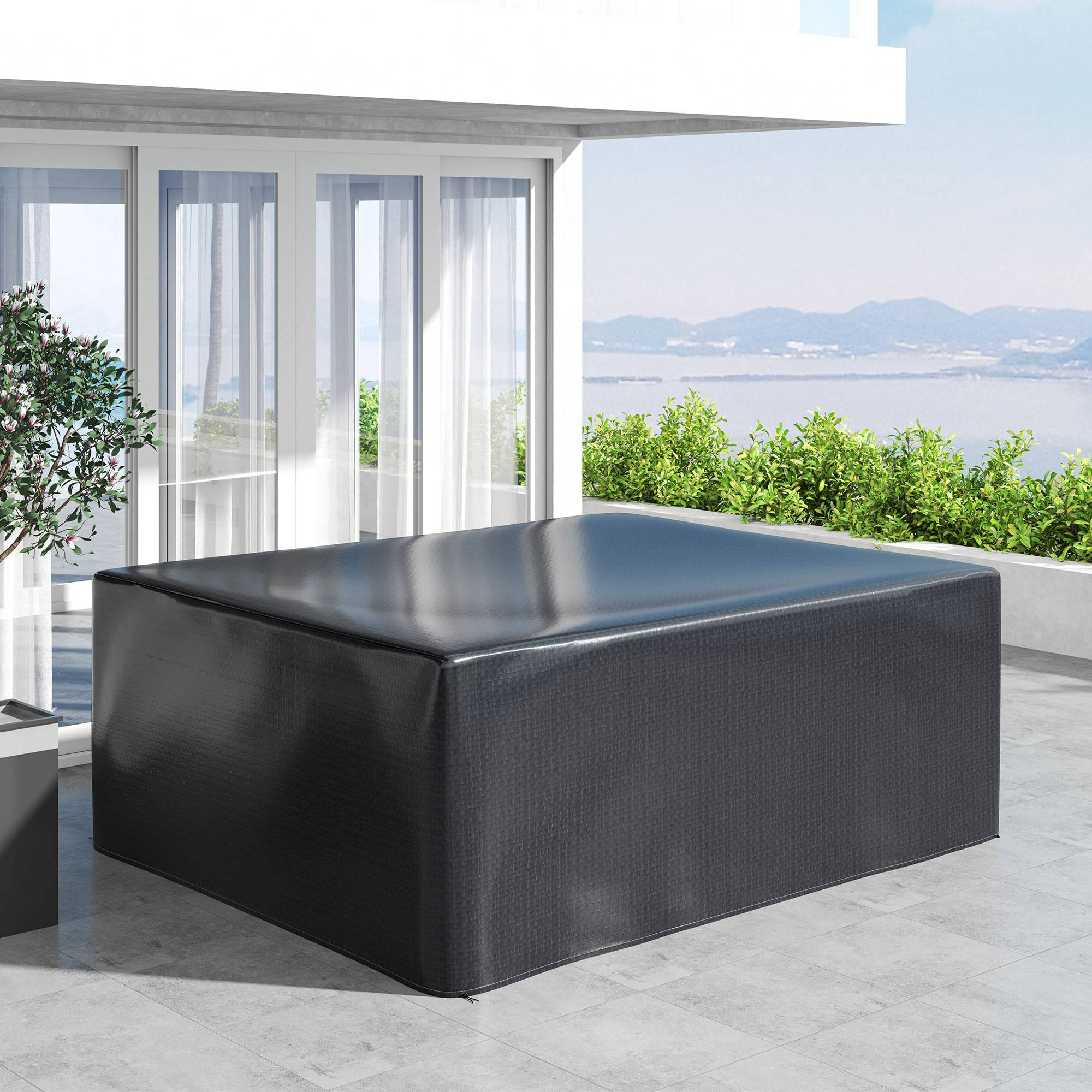 Housse salon de jardin extérieure bâche de protection extérieure anti-UV en polyéthylène 235 x 190 x 90 cm noir - Image 9