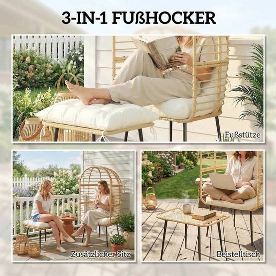 Fauteuil de jardin avec repose-pieds résine tressée beige 76 x 65 x 147 cm - PANGIVO - Image 9