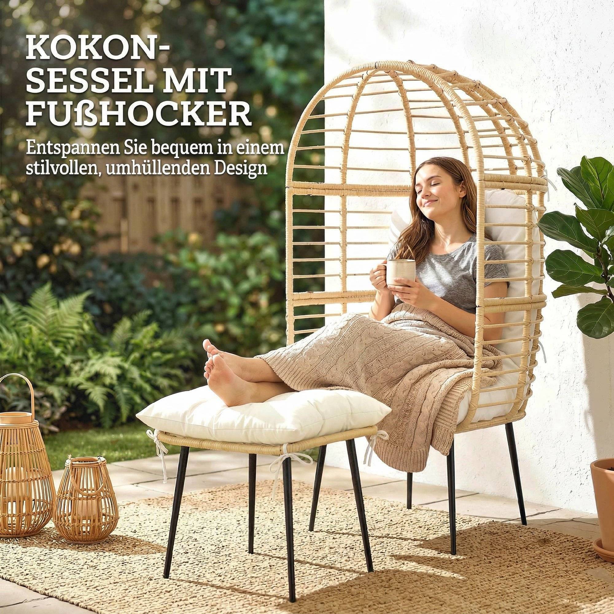 Fauteuil de jardin avec repose-pieds résine tressée beige 76 x 65 x 147 cm - PANGIVO - Image 6
