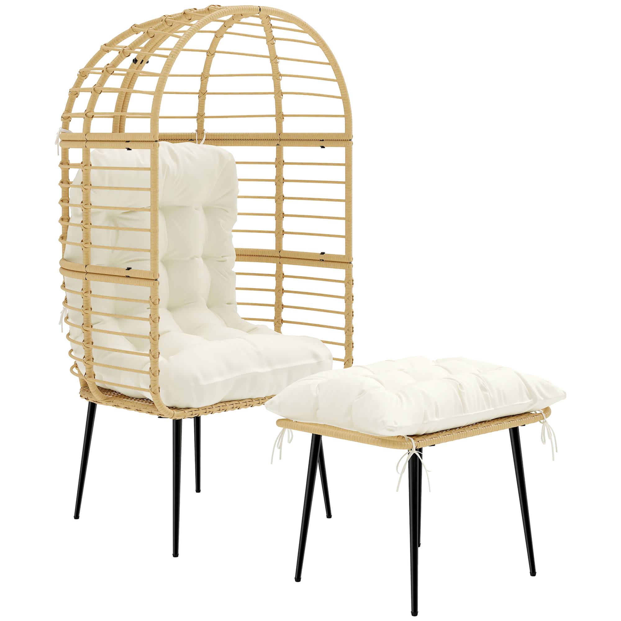 Fauteuil de jardin avec repose-pieds résine tressée beige 76 x 65 x 147 cm - PANGIVO