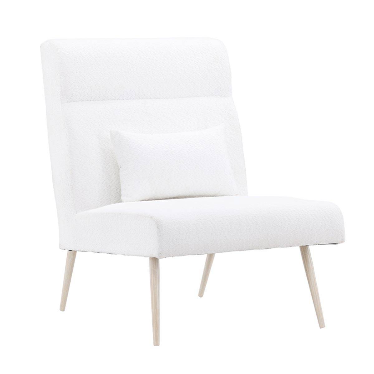 Paris Prix - Fauteuil en Tissu Bouclette "Bloom" 95cm Blanc - Image 1