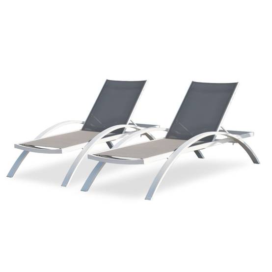 Dcb Garden - Lot de 2 Bains de Soleil Empilables "Barcelona" 195cm Blanc - Image 2