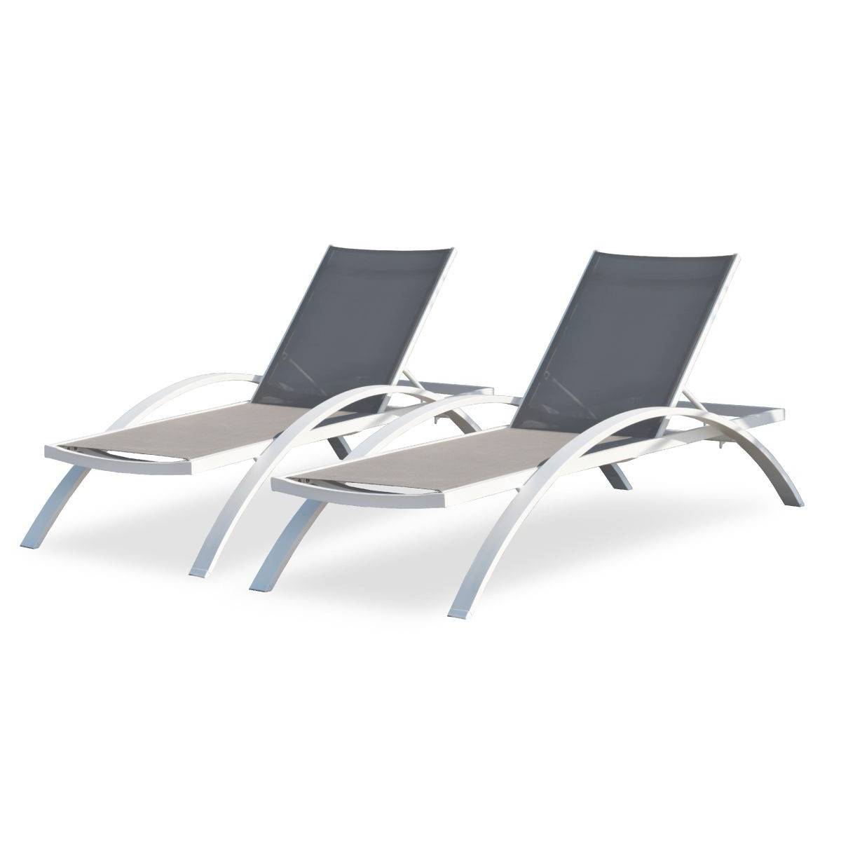 Dcb Garden - Lot de 2 Bains de Soleil Empilables "Barcelona" 195cm Blanc - Image 2