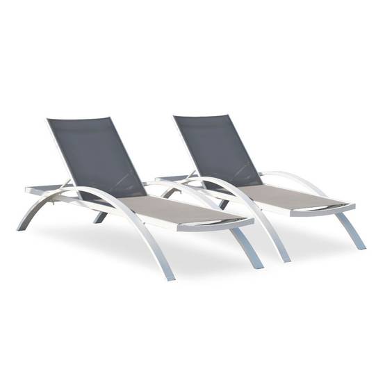 Dcb Garden - Lot de 2 Bains de Soleil Empilables "Barcelona" 195cm Blanc - Image 1