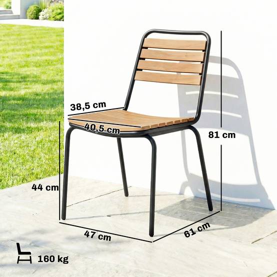 Lot de 2 chaises de jardin empilables en acier et bois, structure étanche, charge maximale 160 kg - Image 3