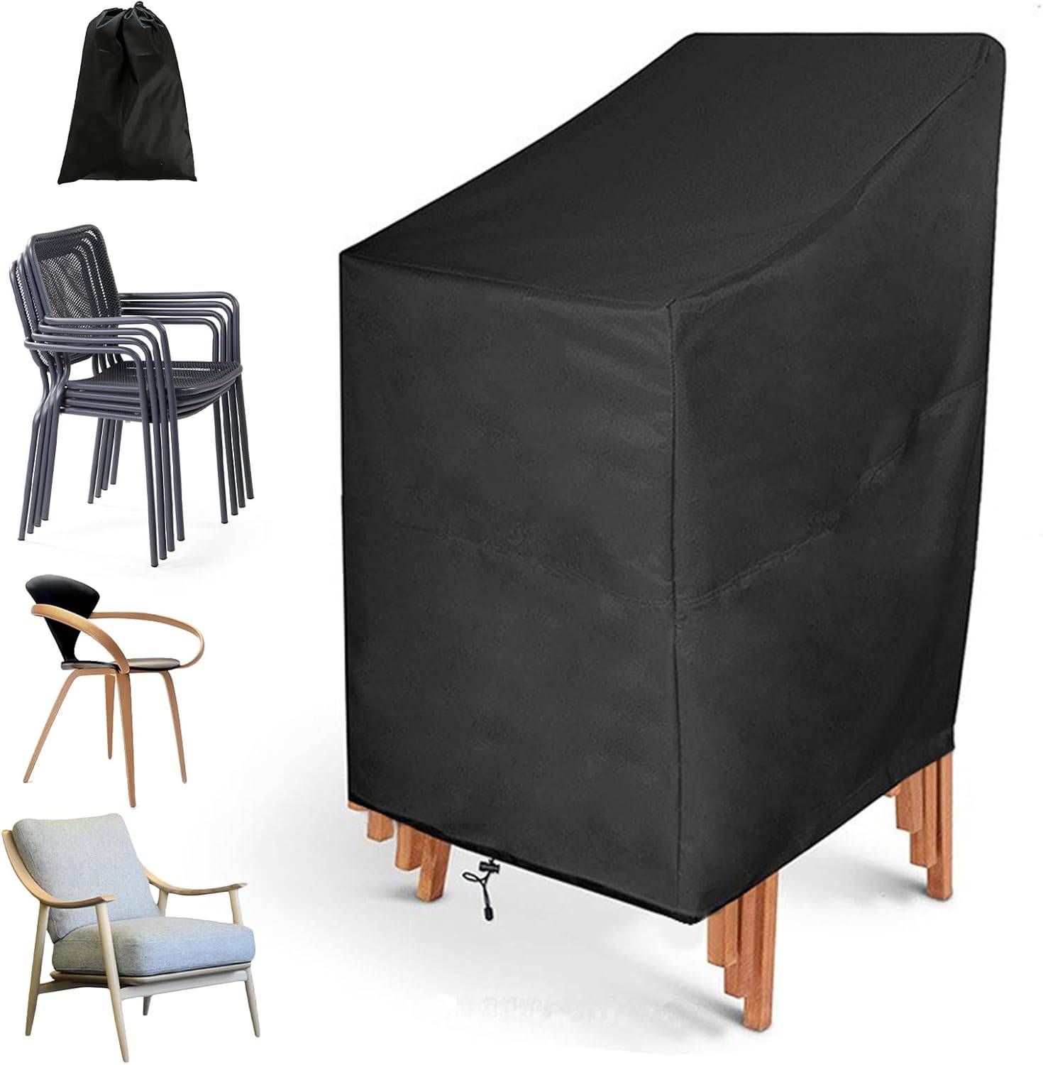 IntiMeg - Housse de Chaise de Jardin 210D Oxford Housse de Protection de Chaise Empilable, Housse de Chaise Exterieur Imperméable avec Cordon de Serrage Réglab - Image 1