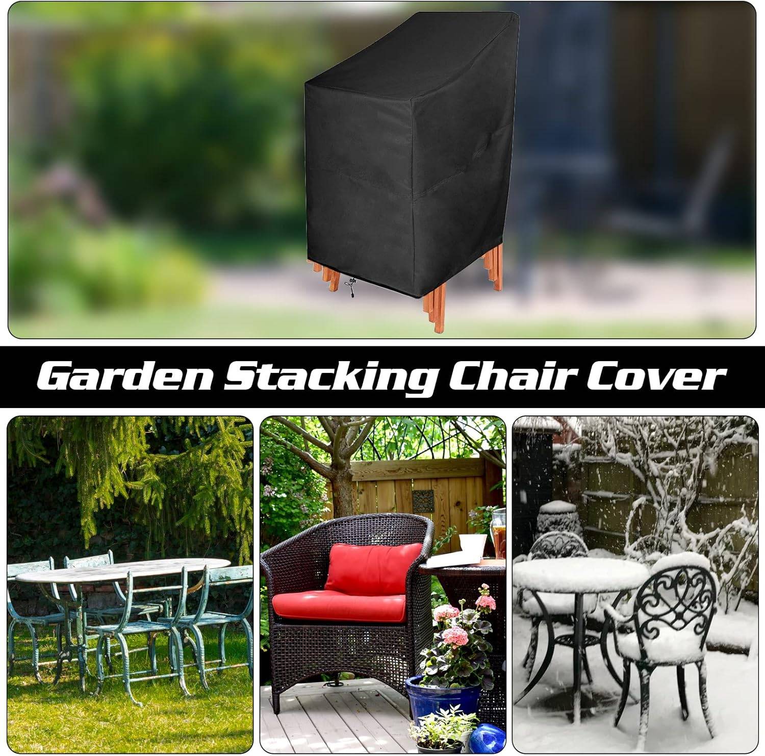 IntiMeg - Housse de Chaise de Jardin 210D Oxford Housse de Protection de Chaise Empilable, Housse de Chaise Exterieur Imperméable avec Cordon de Serrage Réglab - Image 3