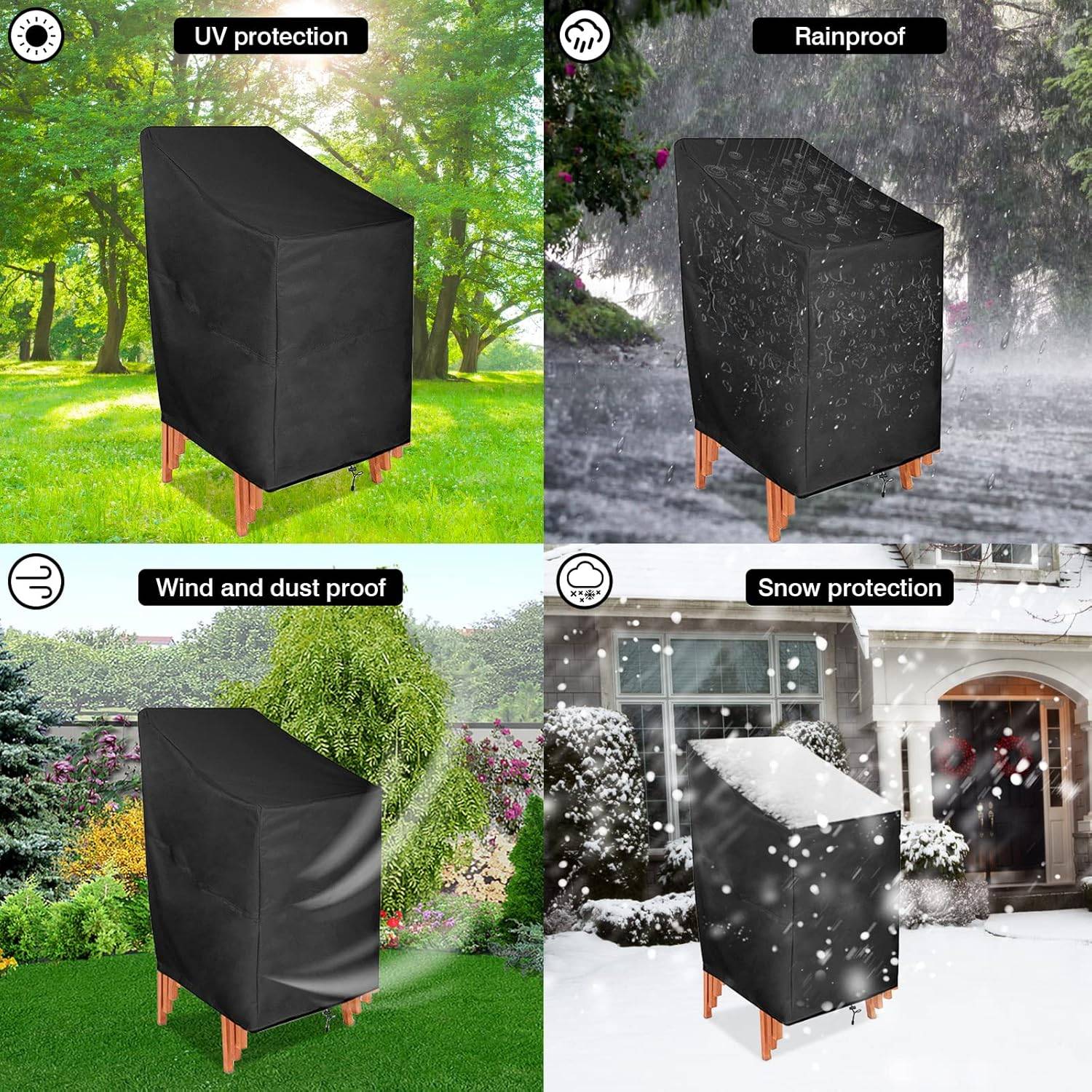 IntiMeg - Housse de Chaise de Jardin 210D Oxford Housse de Protection de Chaise Empilable, Housse de Chaise Exterieur Imperméable avec Cordon de Serrage Réglab - Image 5