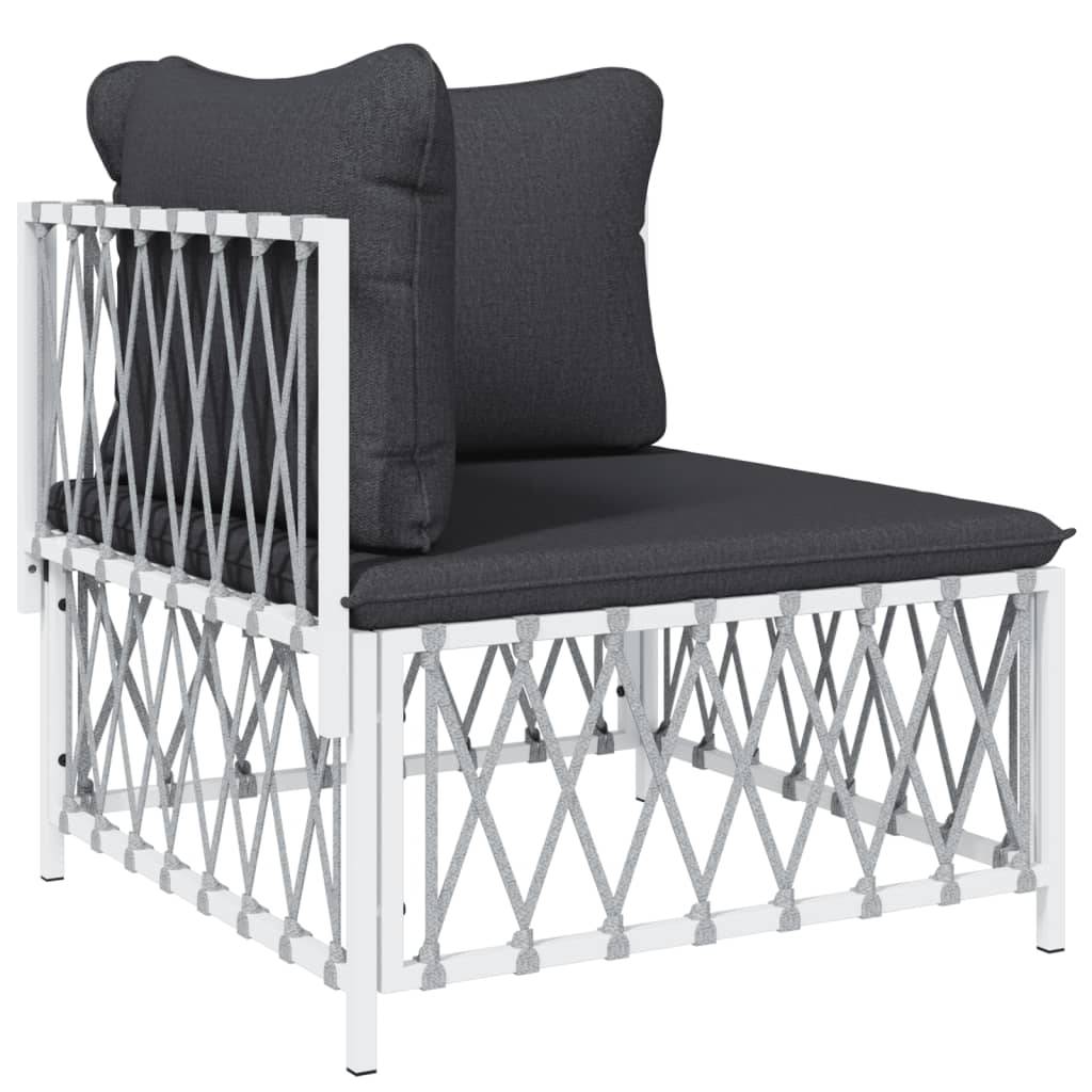 Helloshop26 - Salon de jardin meuble d'extérieur ensemble de mobilier avec coussins 6 pièces blanc acier - Imagen 2