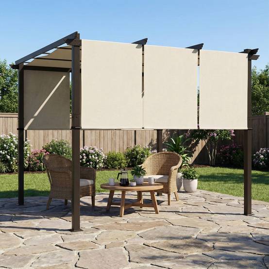 Pergola rétractable acier tissu polyester terrasse ombre ajustable 3x3m beige - ComfortXL Outdoor Living - Image 4