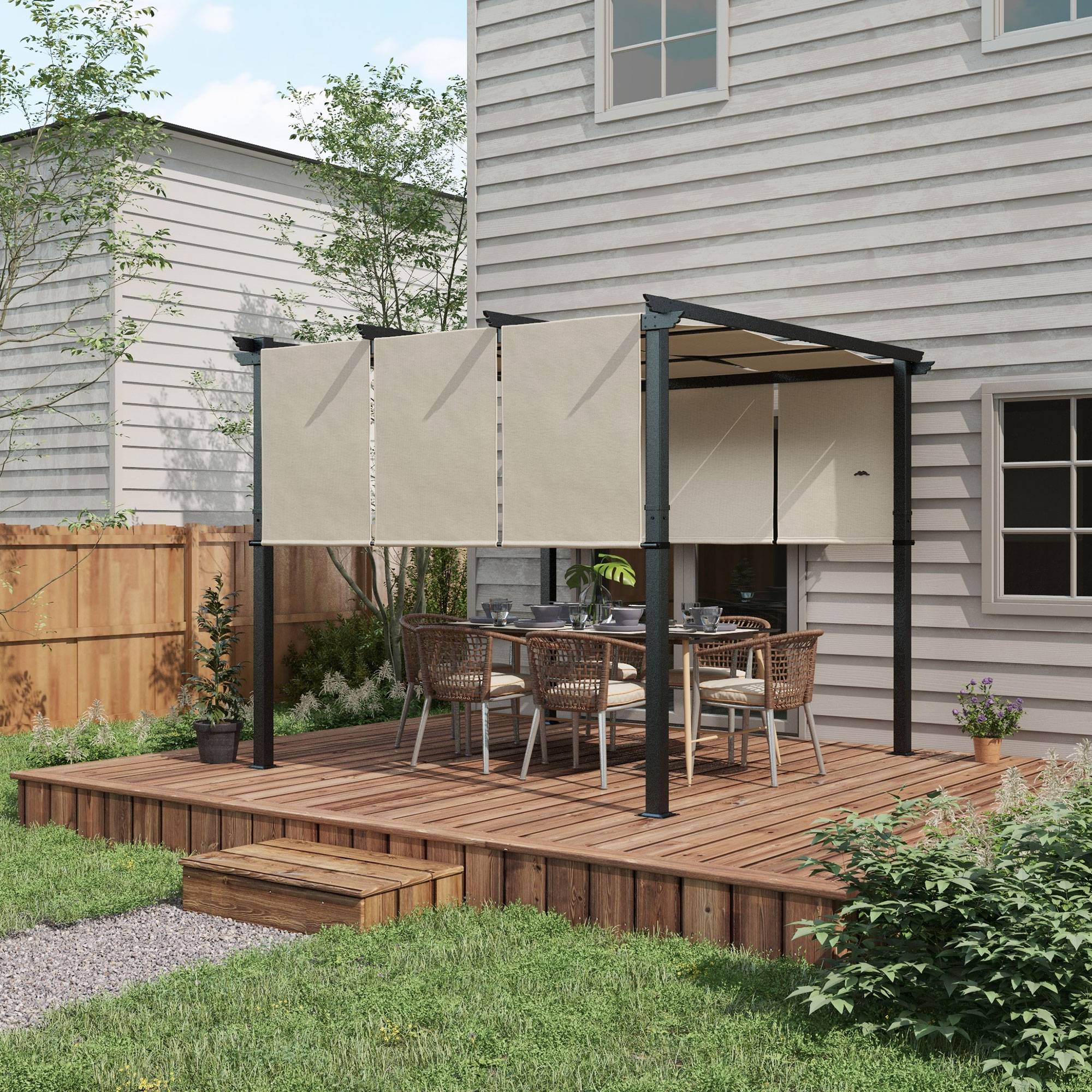 Pergola rétractable acier tissu polyester terrasse ombre ajustable 3x3m beige - ComfortXL Outdoor Living - Image 10