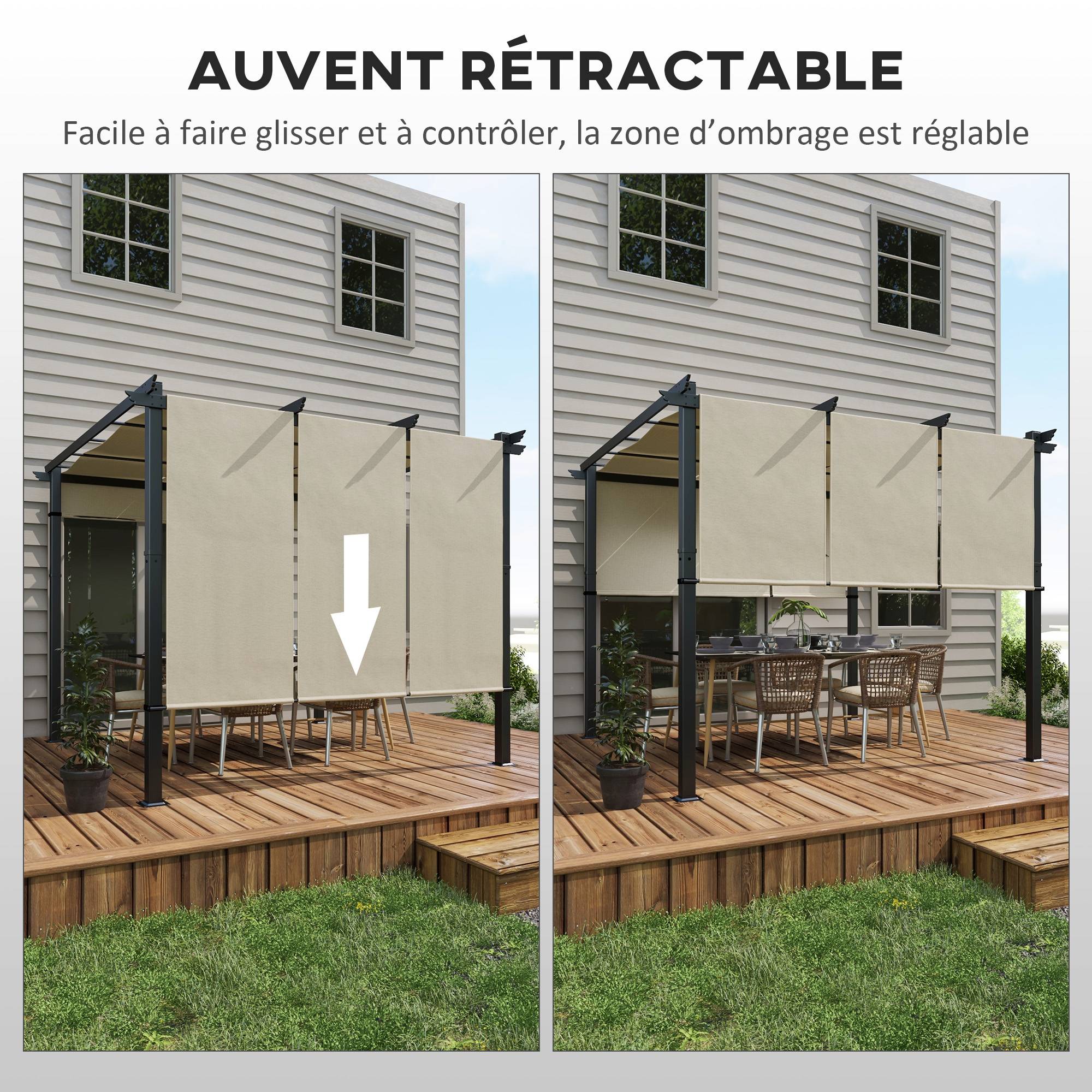 Pergola rétractable acier tissu polyester terrasse ombre ajustable 3x3m beige - ComfortXL Outdoor Living - Image 6