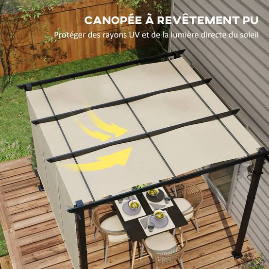 Pergola rétractable acier tissu polyester terrasse ombre ajustable 3x3m beige - ComfortXL Outdoor Living - Image 7