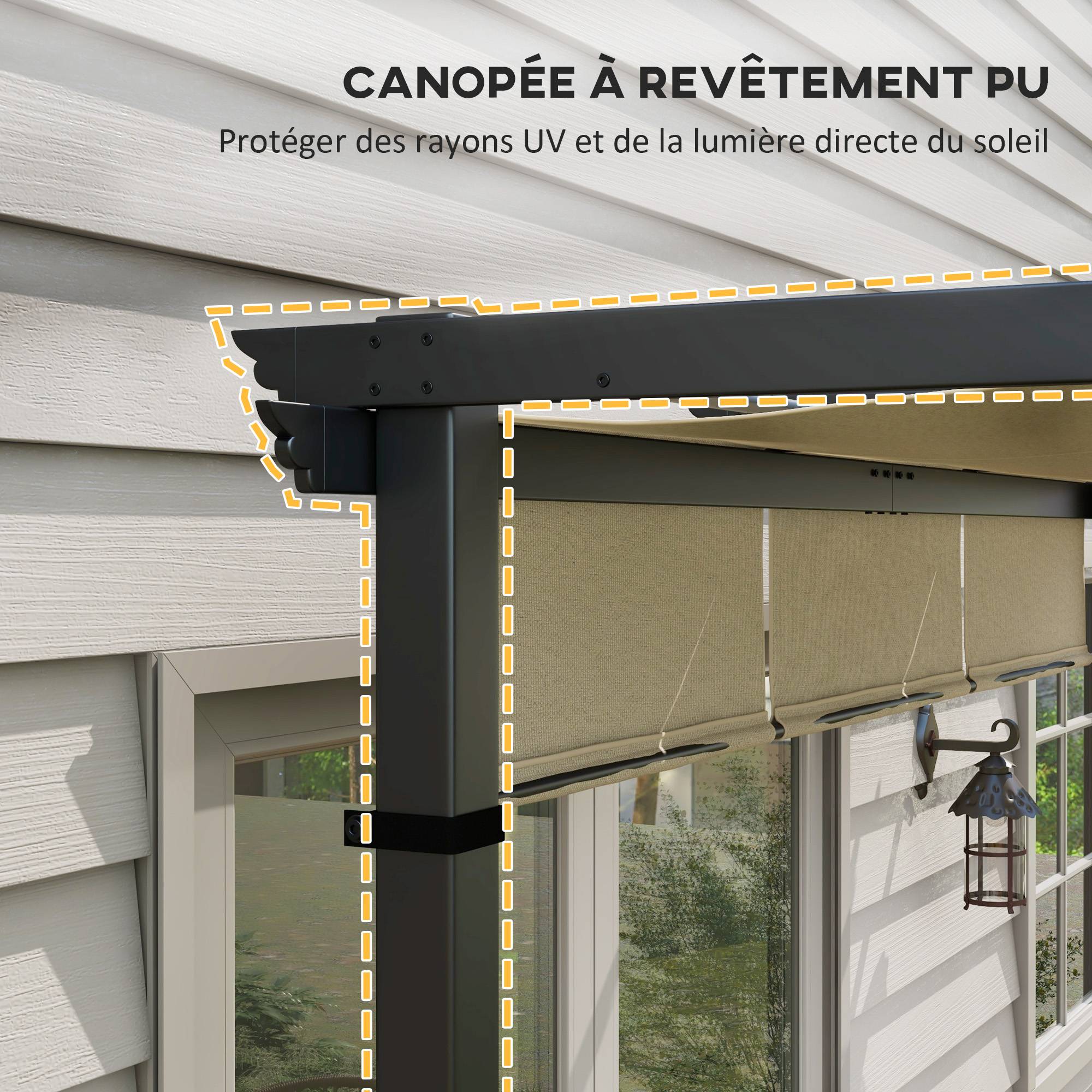 Pergola rétractable acier tissu polyester terrasse ombre ajustable 3x3m beige - ComfortXL Outdoor Living - Image 8