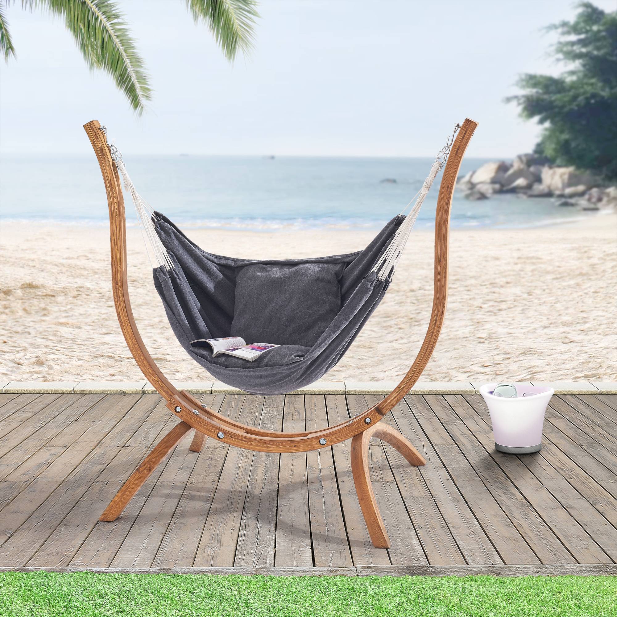 Hamac avec Cadre en Bois Grevena 155 x 106 x 143 cm [en.casa] - Imagen 2