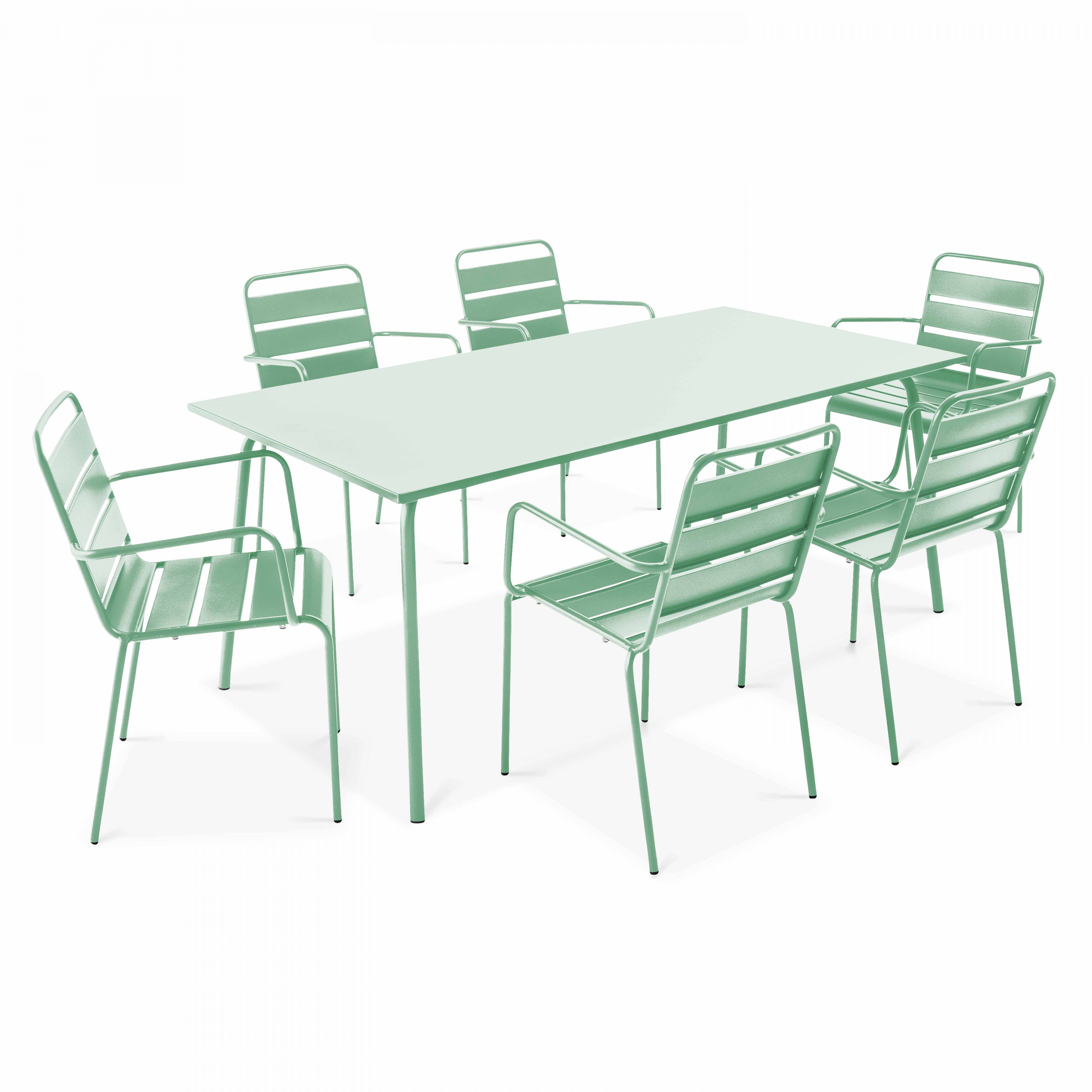 Oviala - Ensemble table de jardin et 6 fauteuils en métal vert sauge Palavas - Oviala - Imagen 1