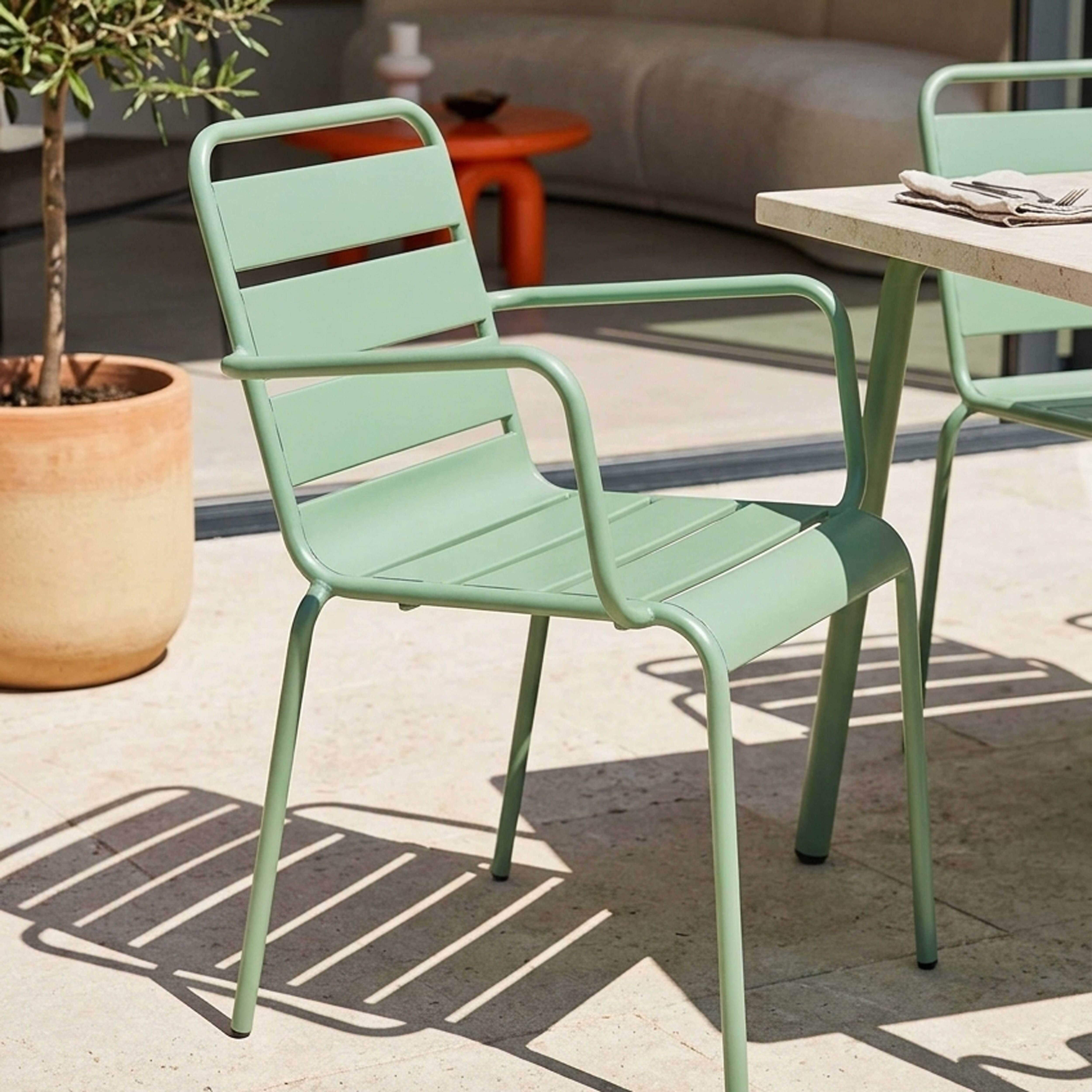 Oviala - Ensemble table de jardin et 6 fauteuils en métal vert sauge Palavas - Oviala - Imagen 4