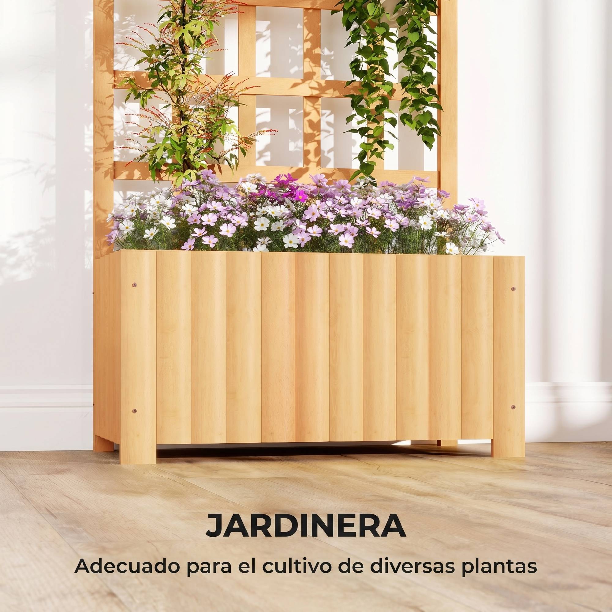 Jardinière treillis en bois avec drainage pour la culture de légumes, fleurs et herbes aromatiques, 60 x 30 x 120 cm, naturelle - Image 7