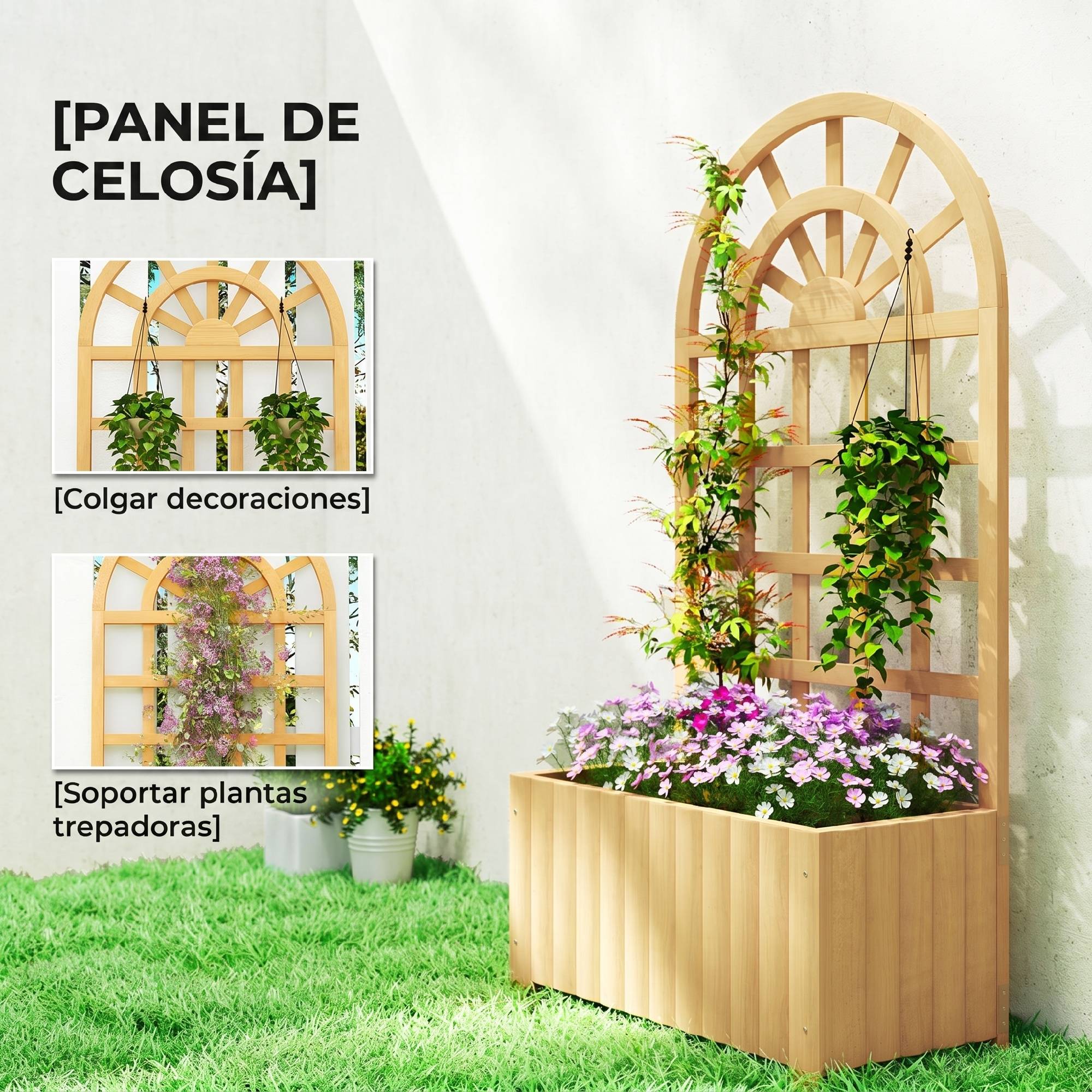Jardinière treillis en bois avec drainage pour la culture de légumes, fleurs et herbes aromatiques, 60 x 30 x 120 cm, naturelle - Image 6