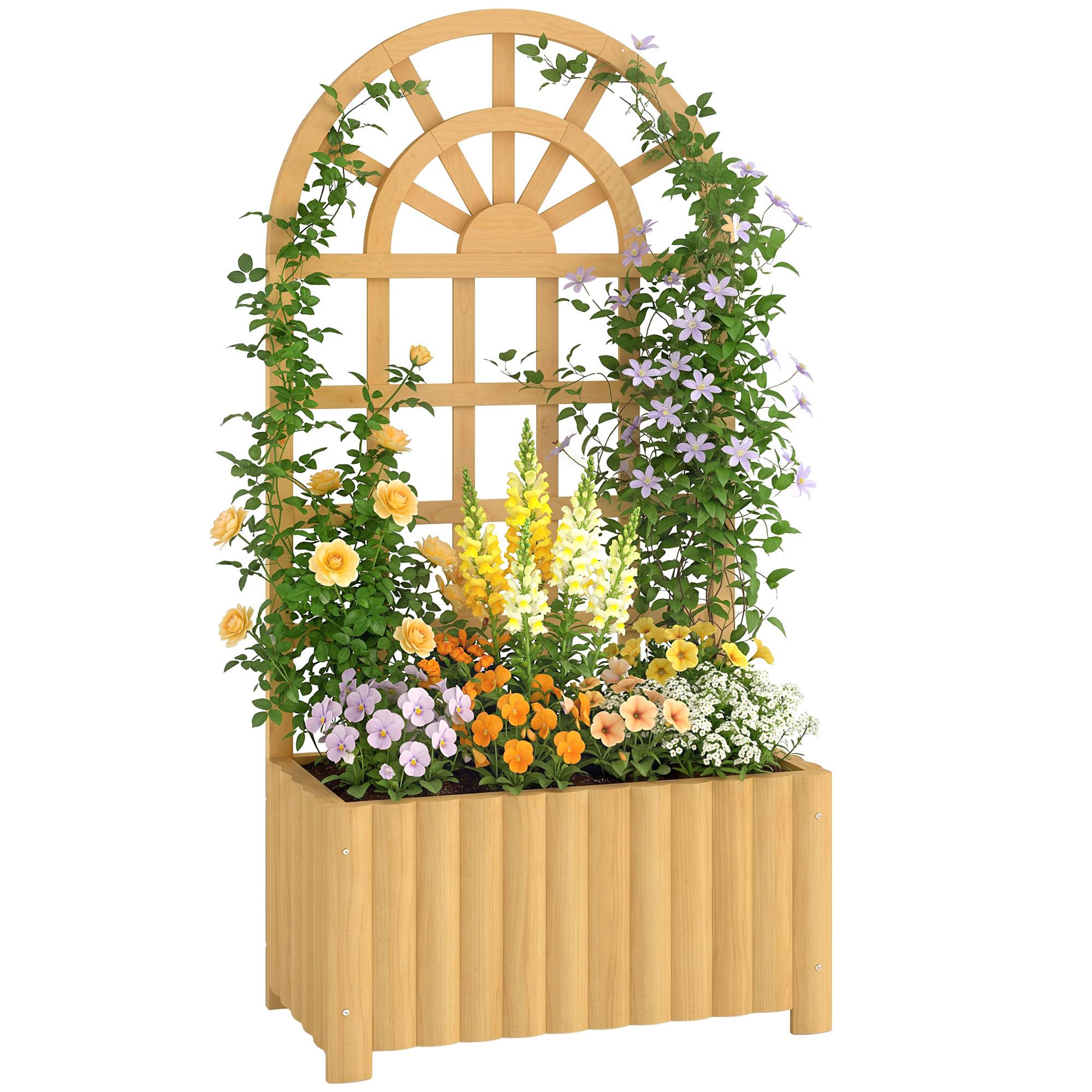 Jardinière treillis en bois avec drainage pour la culture de légumes, fleurs et herbes aromatiques, 60 x 30 x 120 cm, naturelle - Image 1