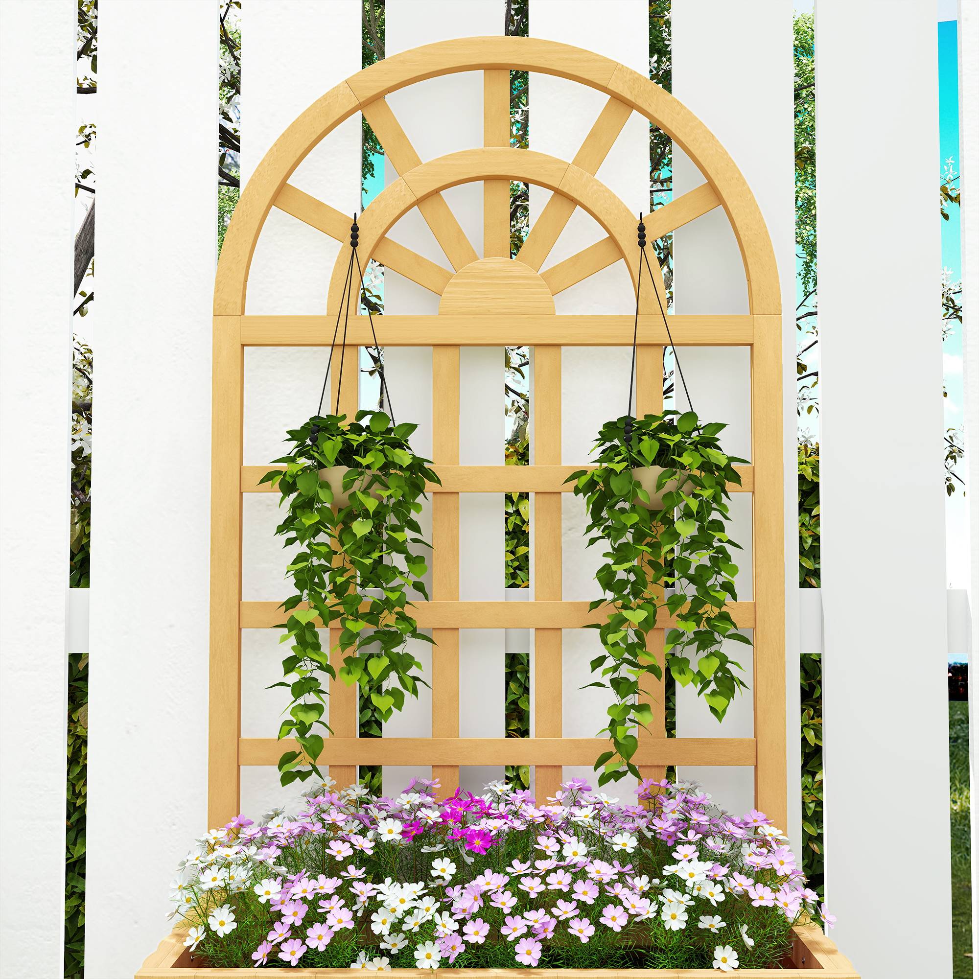 Jardinière treillis en bois avec drainage pour la culture de légumes, fleurs et herbes aromatiques, 60 x 30 x 120 cm, naturelle - Image 10