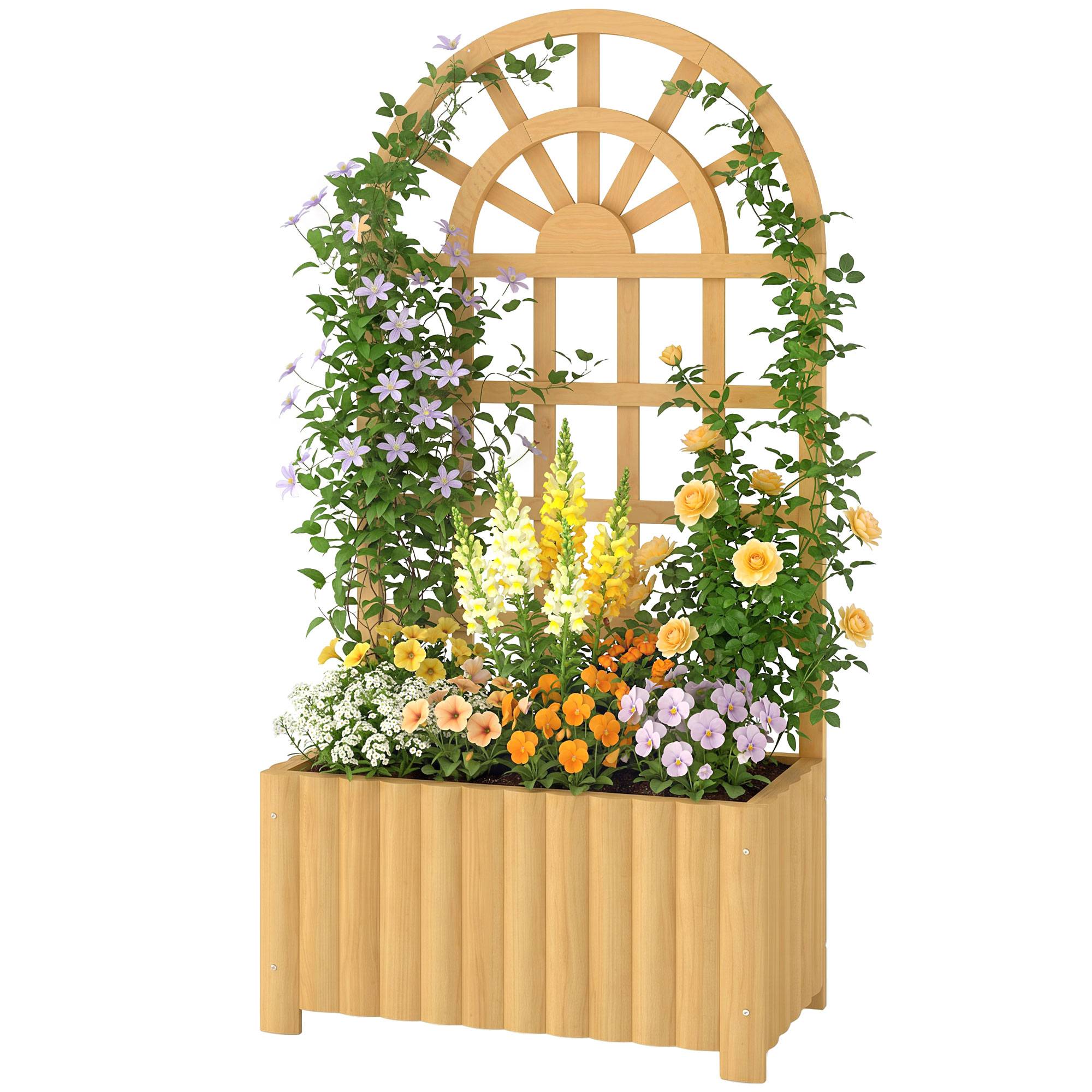 Jardinière treillis en bois avec drainage pour la culture de légumes, fleurs et herbes aromatiques, 60 x 30 x 120 cm, naturelle - Image 2