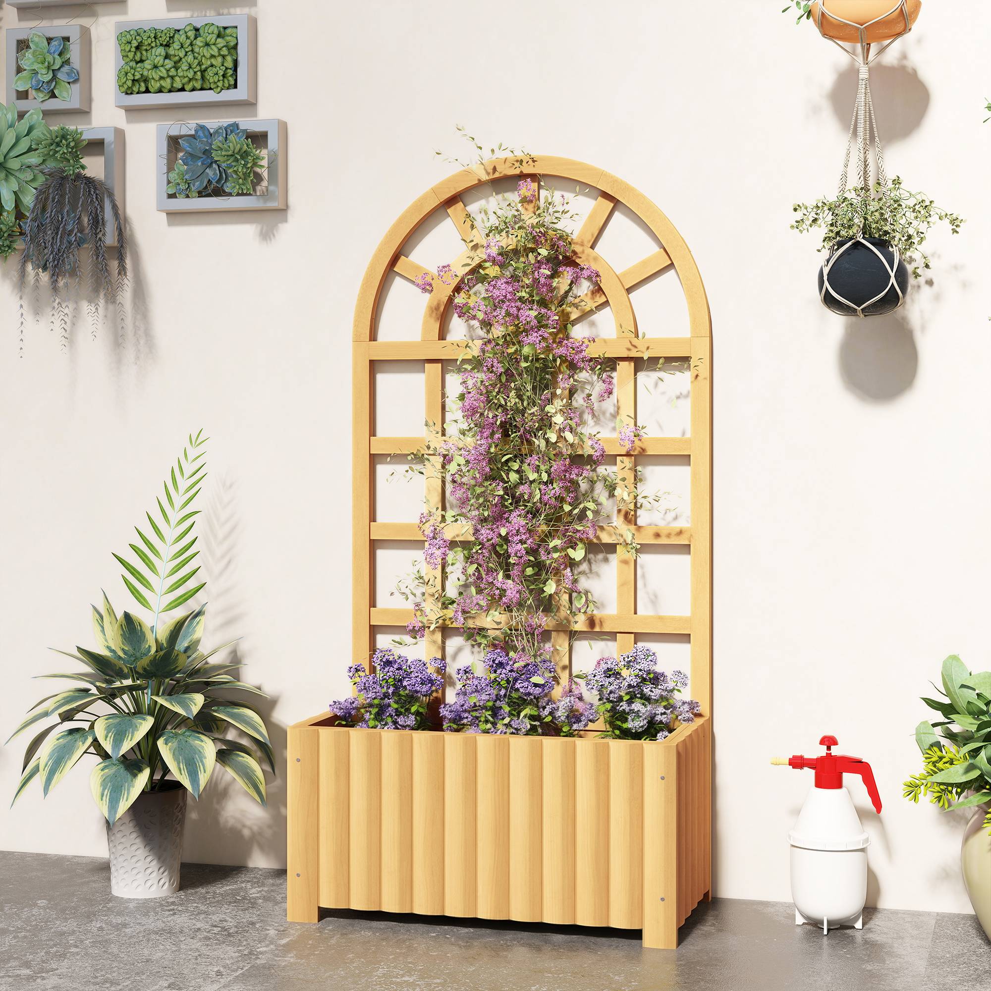 Jardinière treillis en bois avec drainage pour la culture de légumes, fleurs et herbes aromatiques, 60 x 30 x 120 cm, naturelle - Image 4