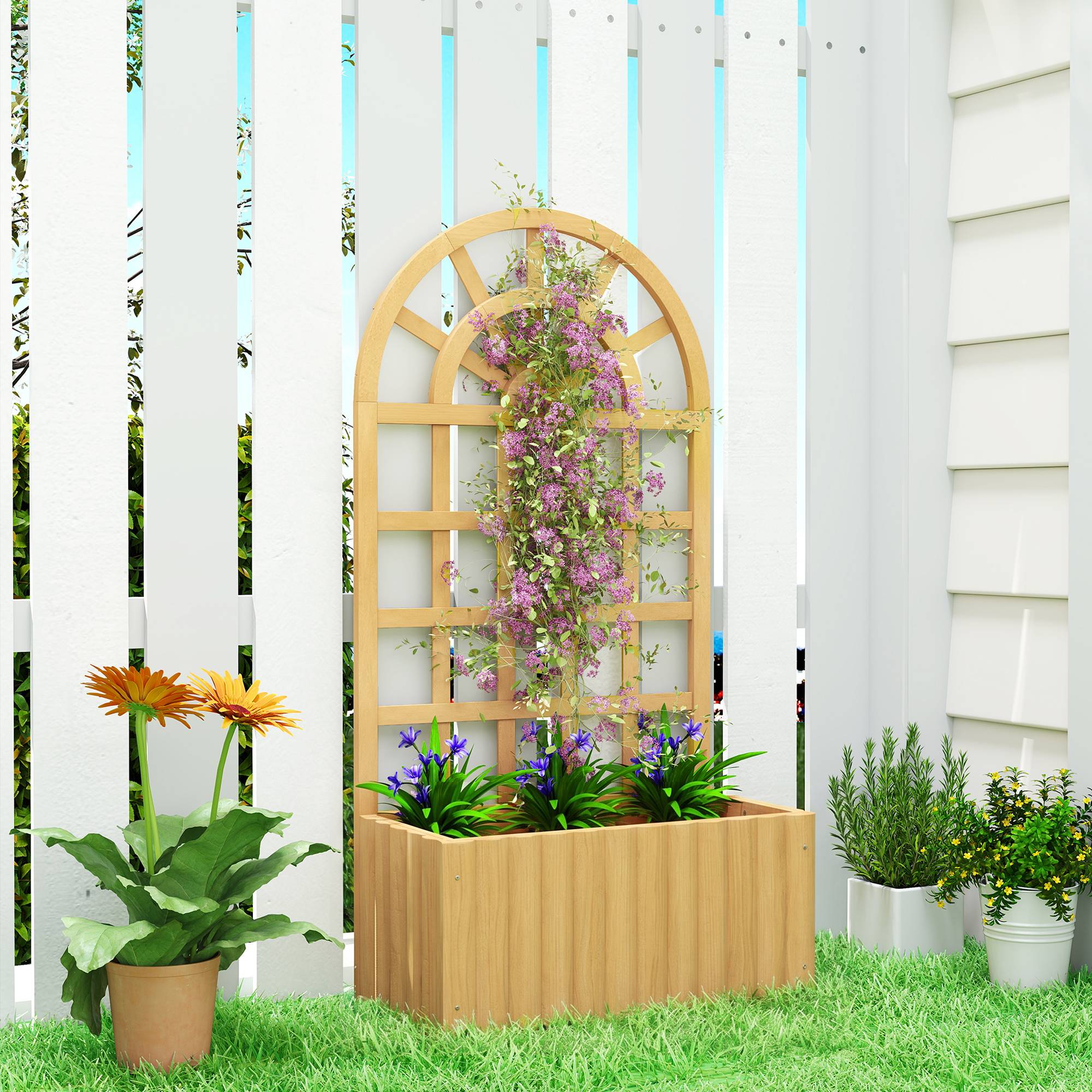 Jardinière treillis en bois avec drainage pour la culture de légumes, fleurs et herbes aromatiques, 60 x 30 x 120 cm, naturelle - Image 3