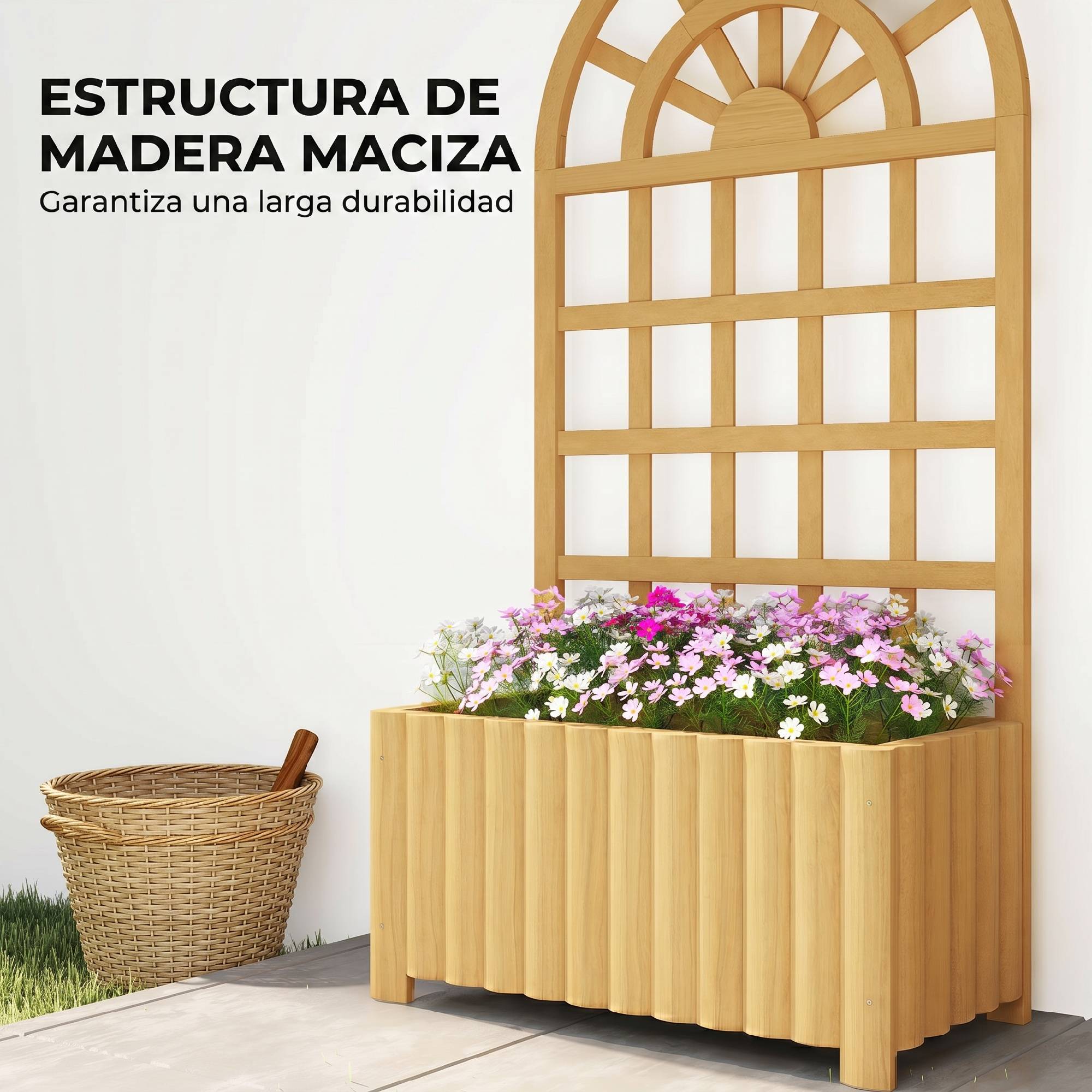 Jardinière treillis en bois avec drainage pour la culture de légumes, fleurs et herbes aromatiques, 60 x 30 x 120 cm, naturelle - Image 9