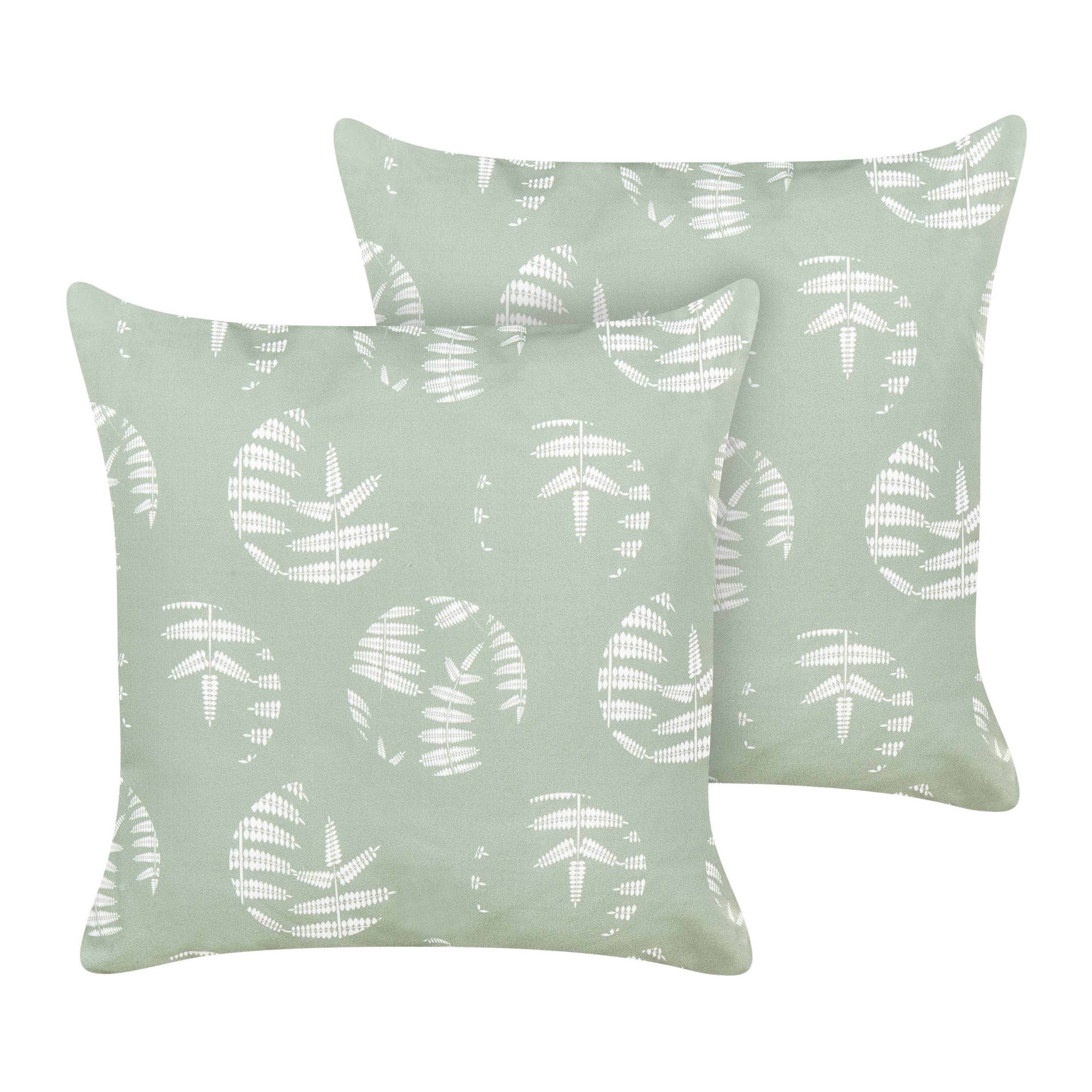 Beliani - 2 Coussins Décoratifs de Jardin Tissu Vert à Motif de Feuilles 45 x 45 cm Très Confortable pour l'Extérieur ou Intérieur Housses Amovibles - Imagen 1