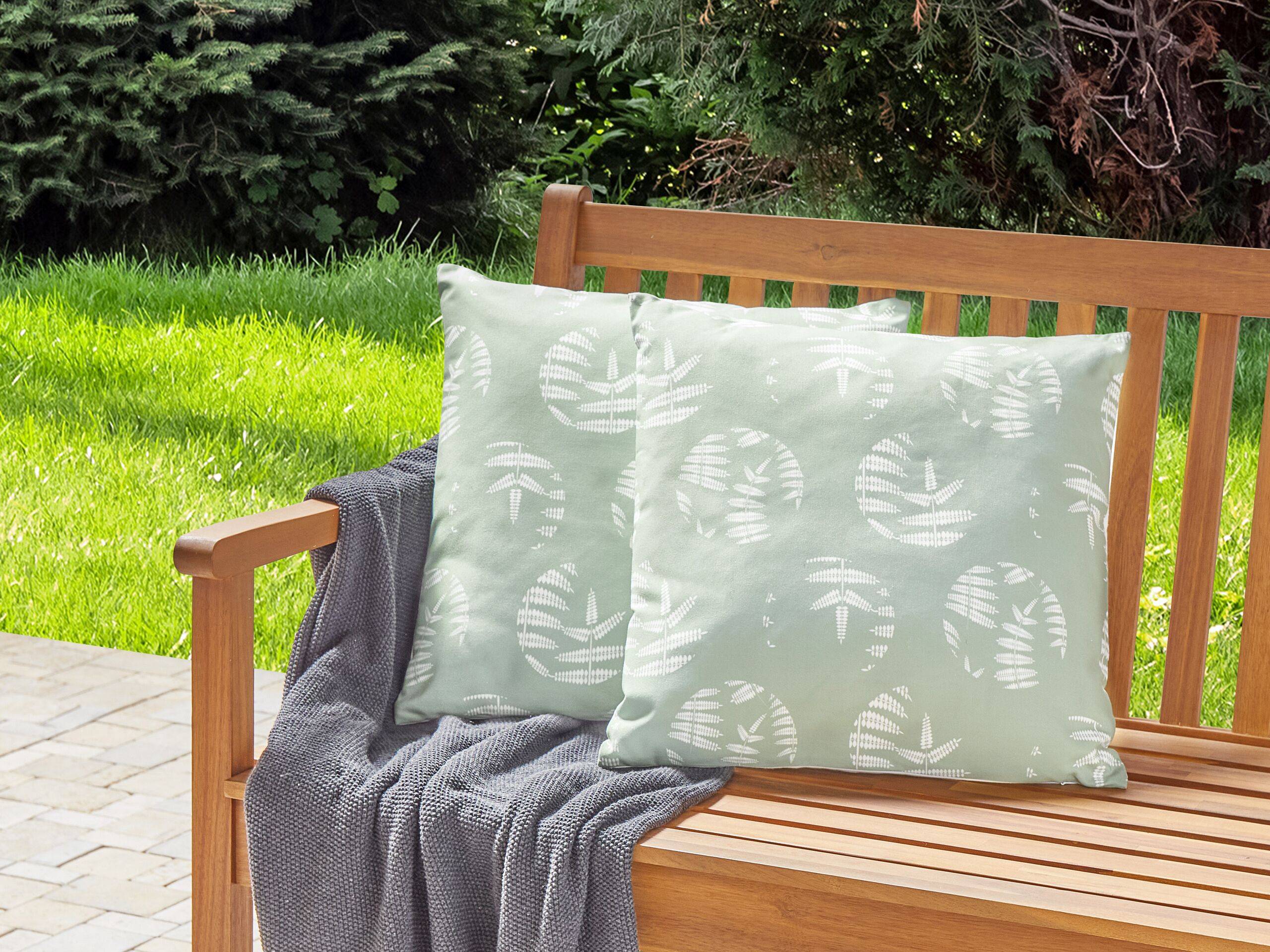 Beliani - 2 Coussins Décoratifs de Jardin Tissu Vert à Motif de Feuilles 45 x 45 cm Très Confortable pour l'Extérieur ou Intérieur Housses Amovibles - Imagen 2