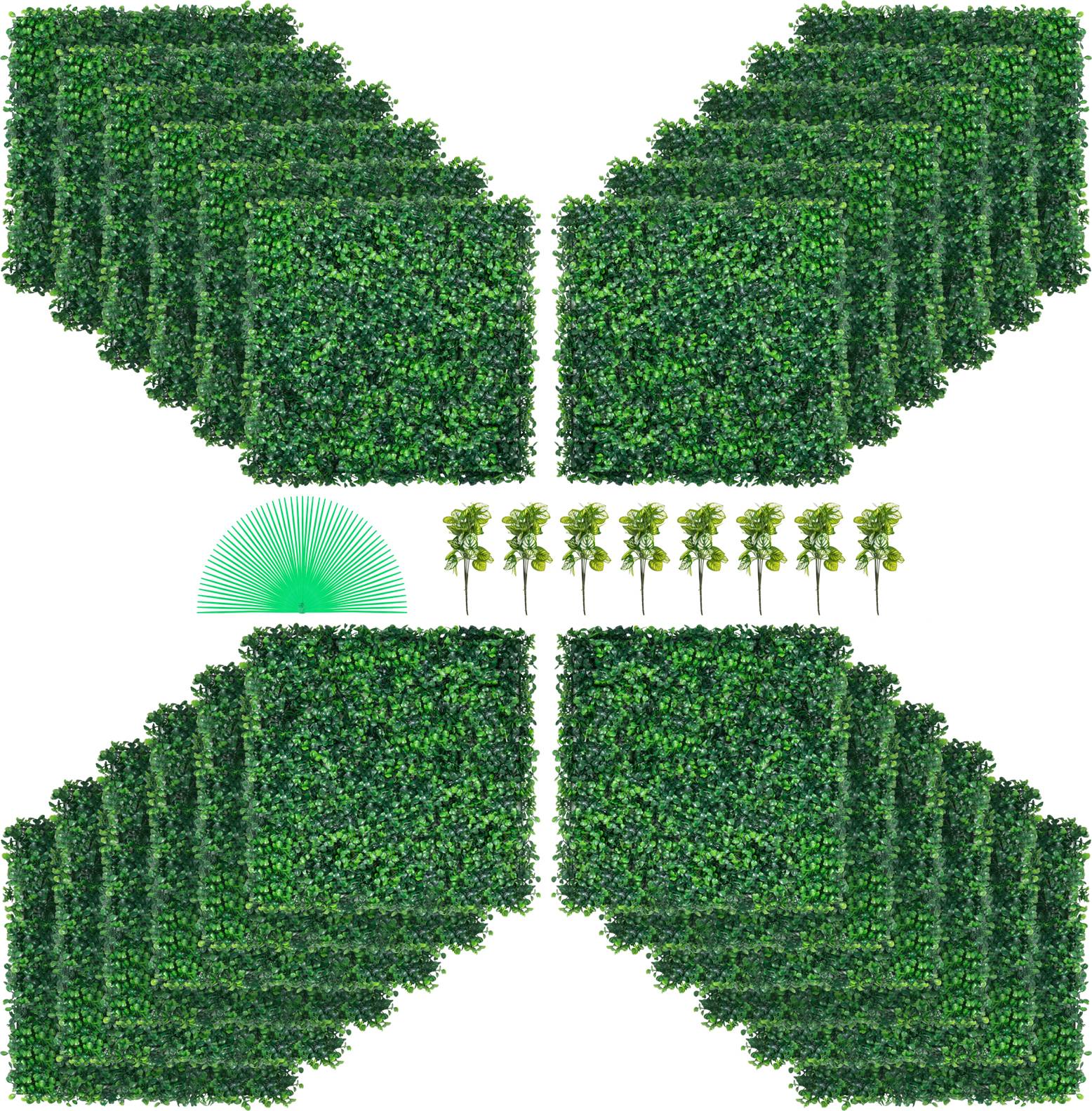 VEVOR Panneaux buis artificiels, 24 pièces, 20x20 po, UV. Haie réaliste, décoration murale. - Image 1