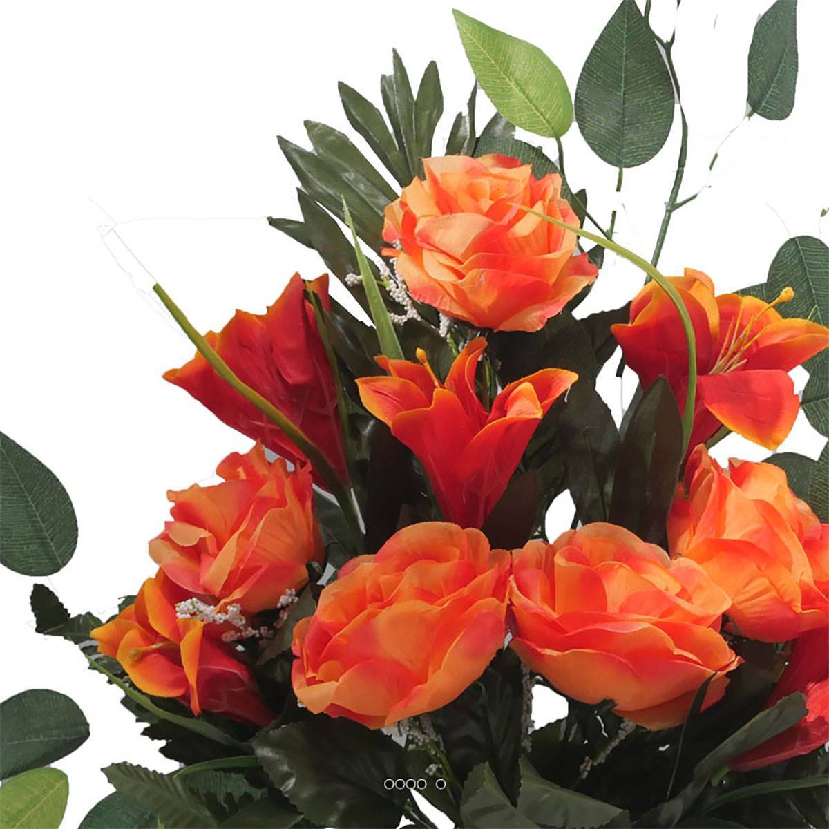 Artificielles - Jardinière fleurs artificielles cimetière roses, lys et ficus Orange - couleur: Orange 660 - Imagen 3