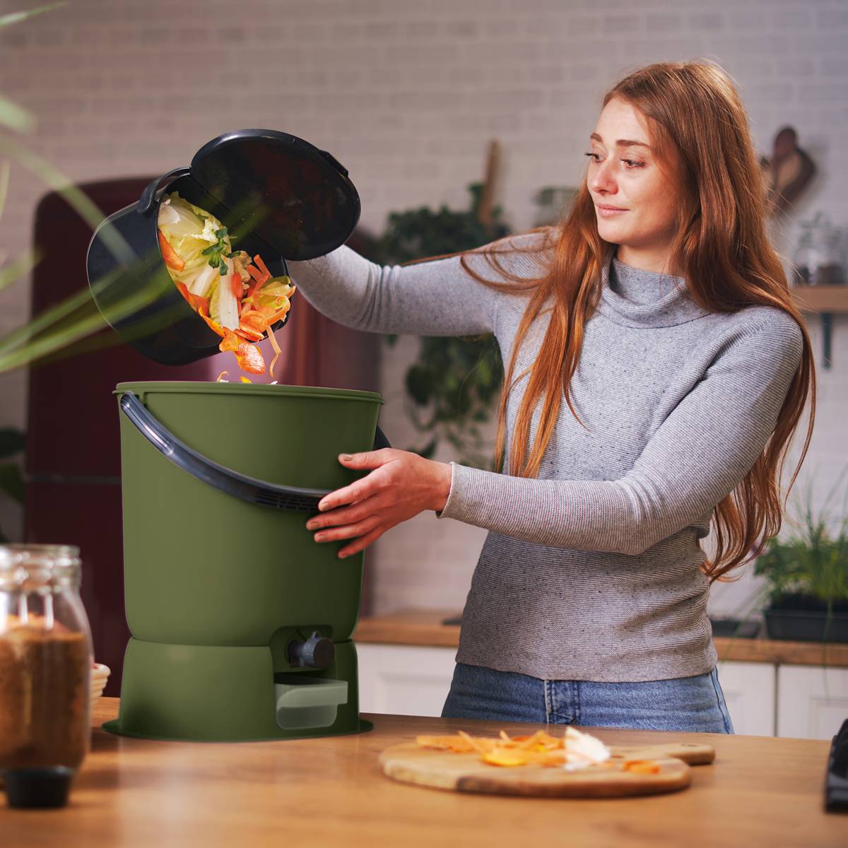 Composteur Bokashi Essential 15,3L +1Kg Brain+Base-Olive - Imagen 3