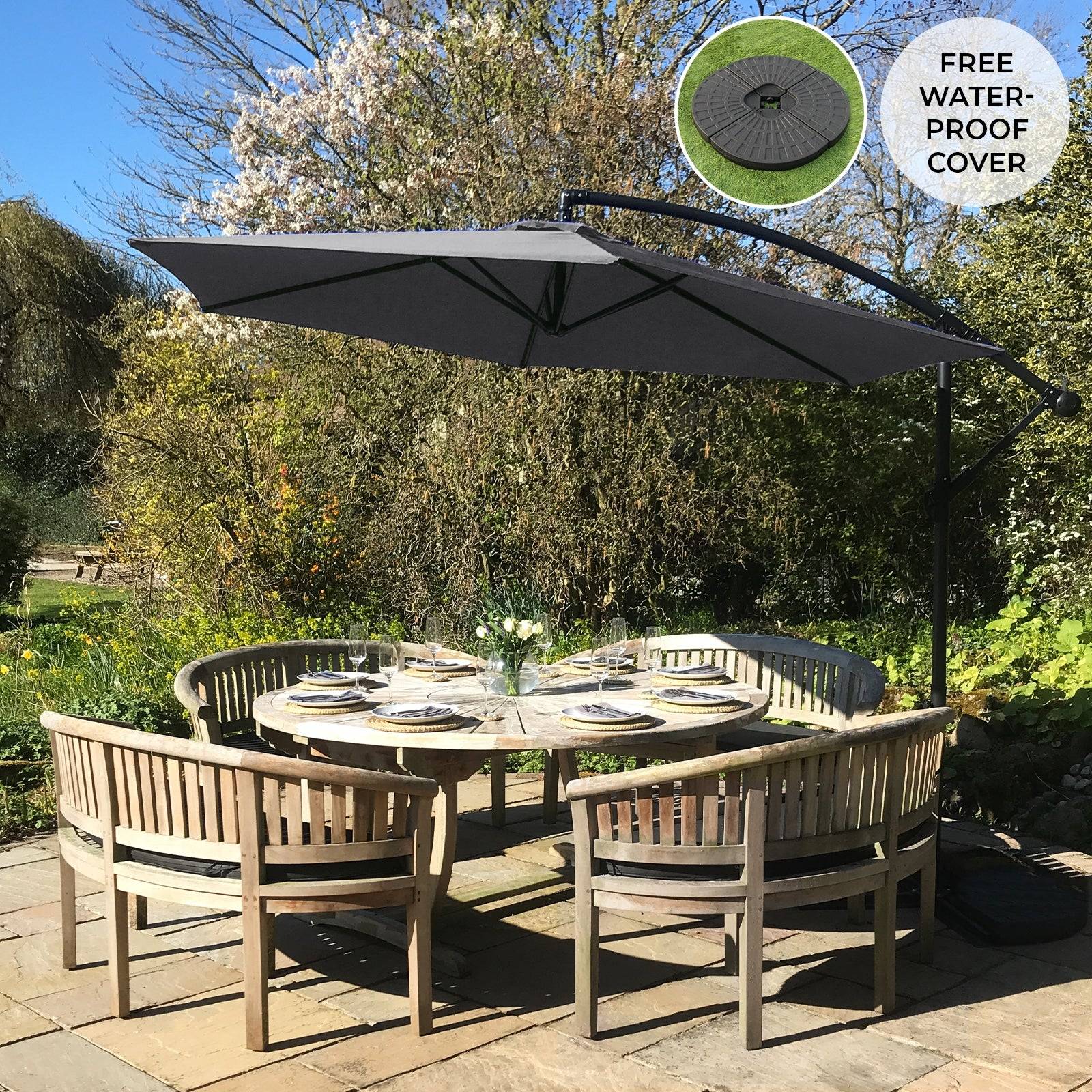 Monstershop - Parasol Cantilever Gris & Base Ronde 3m x 3m x 2.5m - Imagen 1