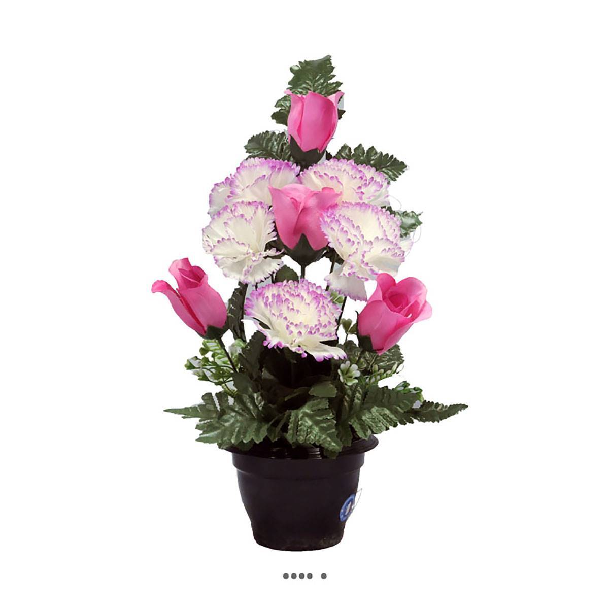 Artificielles - Pot fleurs artificielles cimetière roses, oeillets et mini-fleurs Rose - couleur: Rose 715 - Imagen 2