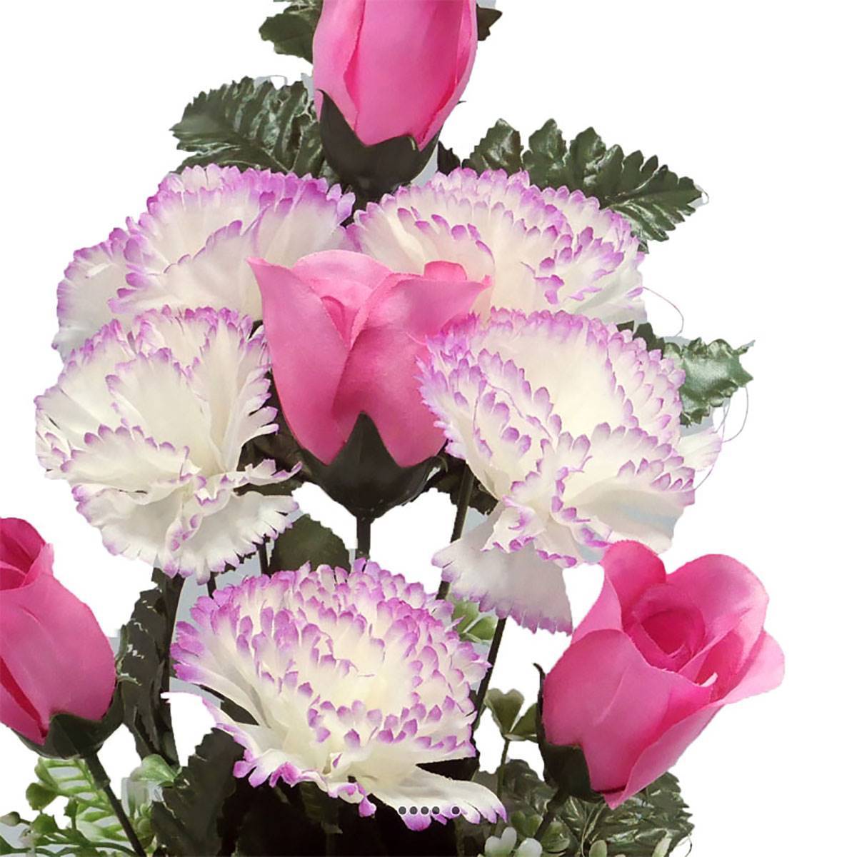 Artificielles - Pot fleurs artificielles cimetière roses, oeillets et mini-fleurs Rose - couleur: Rose 715 - Imagen 3