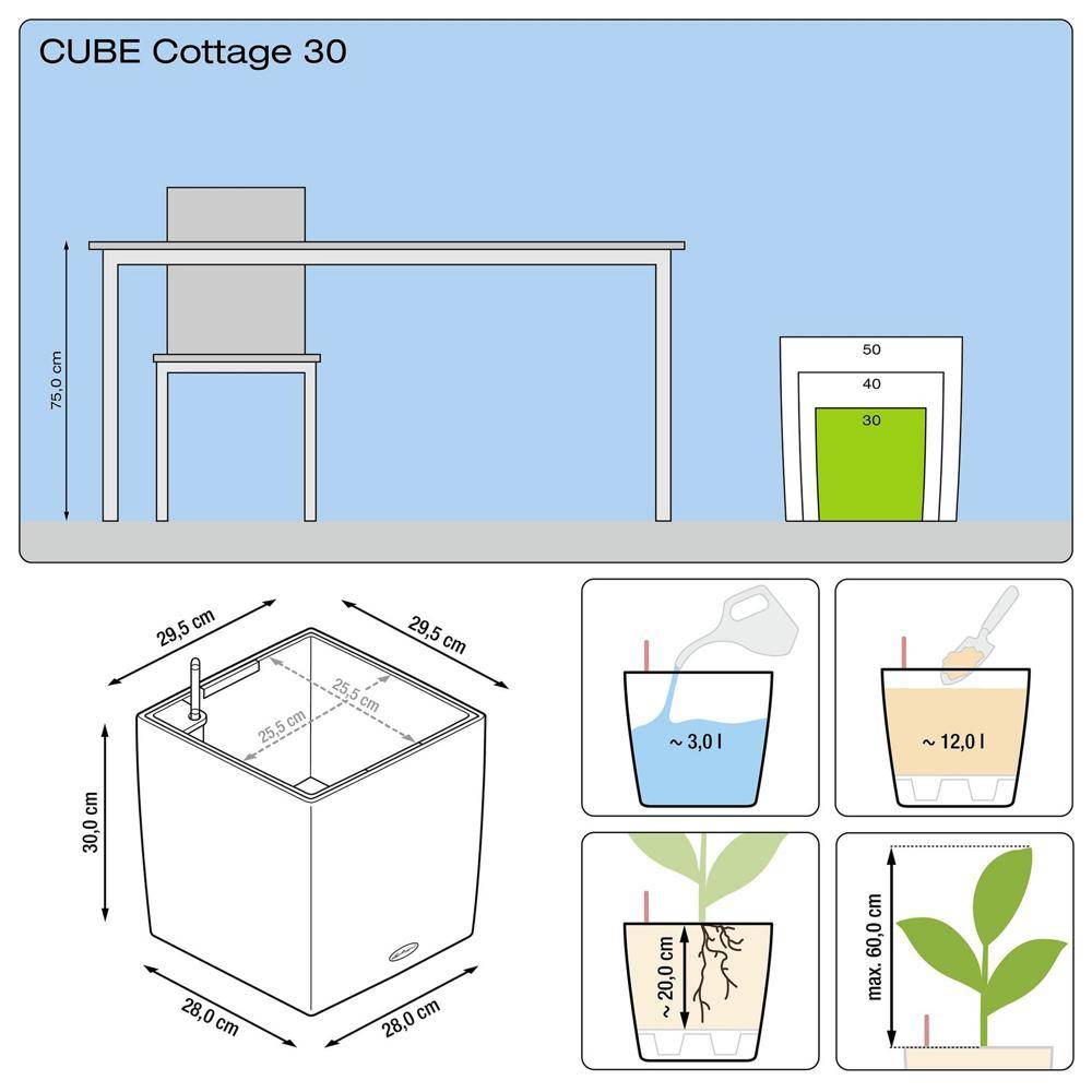 Lechuza - Cube Cottage 30 - kit complet, moka 30 cm Lechuza - Imagen 2
