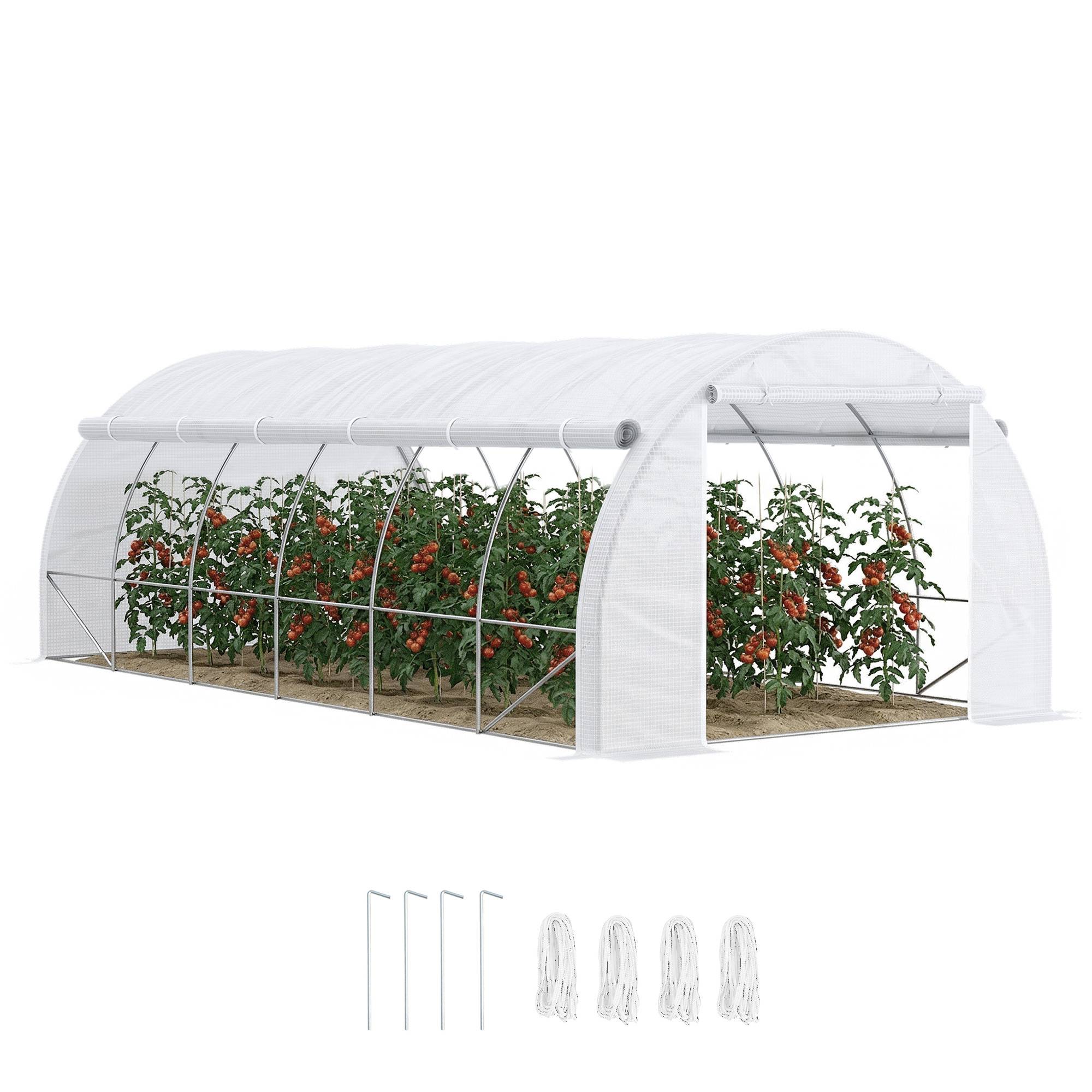 Serre tunnel 18m² 6x3x2m, acier PE, 12 fenêtres, porte et parois latérales zippées enroulables