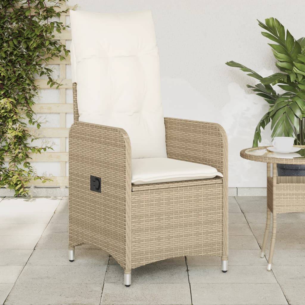 Chaise de jardin inclinable - Chaise d'extérieur - Fauteuil d'extérieur avec coussins beige résine tressée - MEUBLE PRO ny627 - Image 2