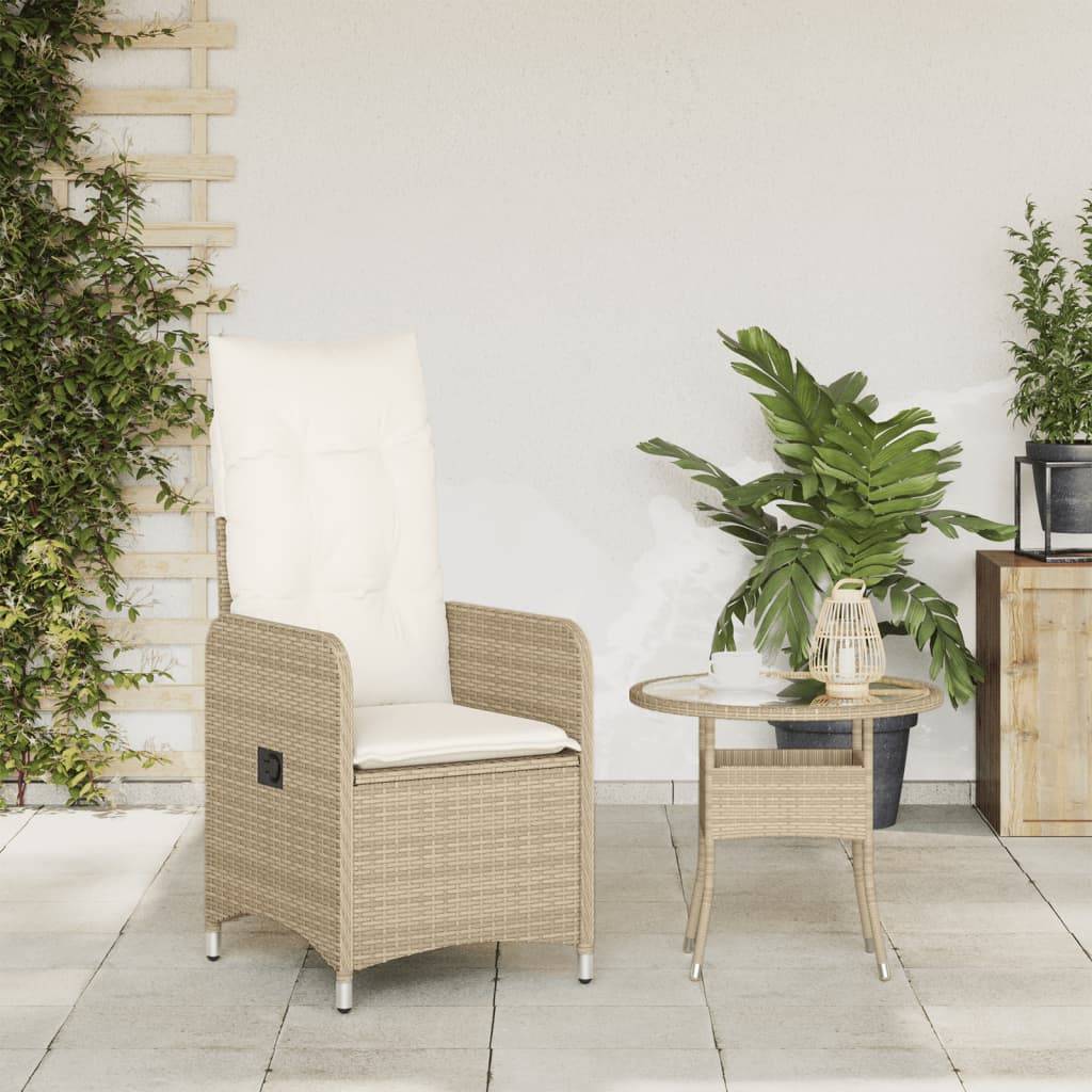 Chaise de jardin inclinable - Chaise d'extérieur - Fauteuil d'extérieur avec coussins beige résine tressée - MEUBLE PRO ny627 - Image 3