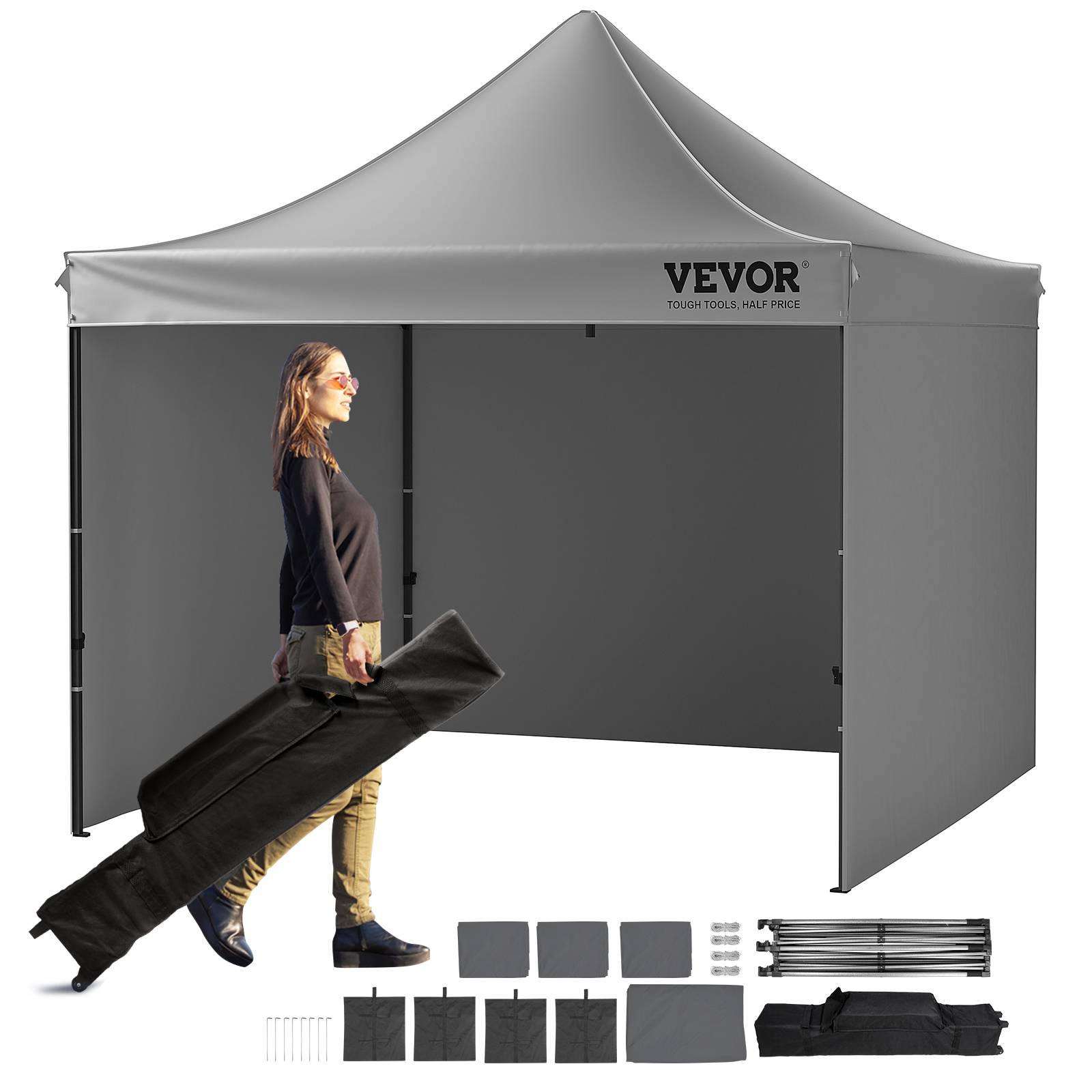 Vevor - VEVOR Tonnelle pop-up 3x3m, parois latérales amovibles, résistante UV/pluie, sac à roulettes, gris foncé. - Image 1