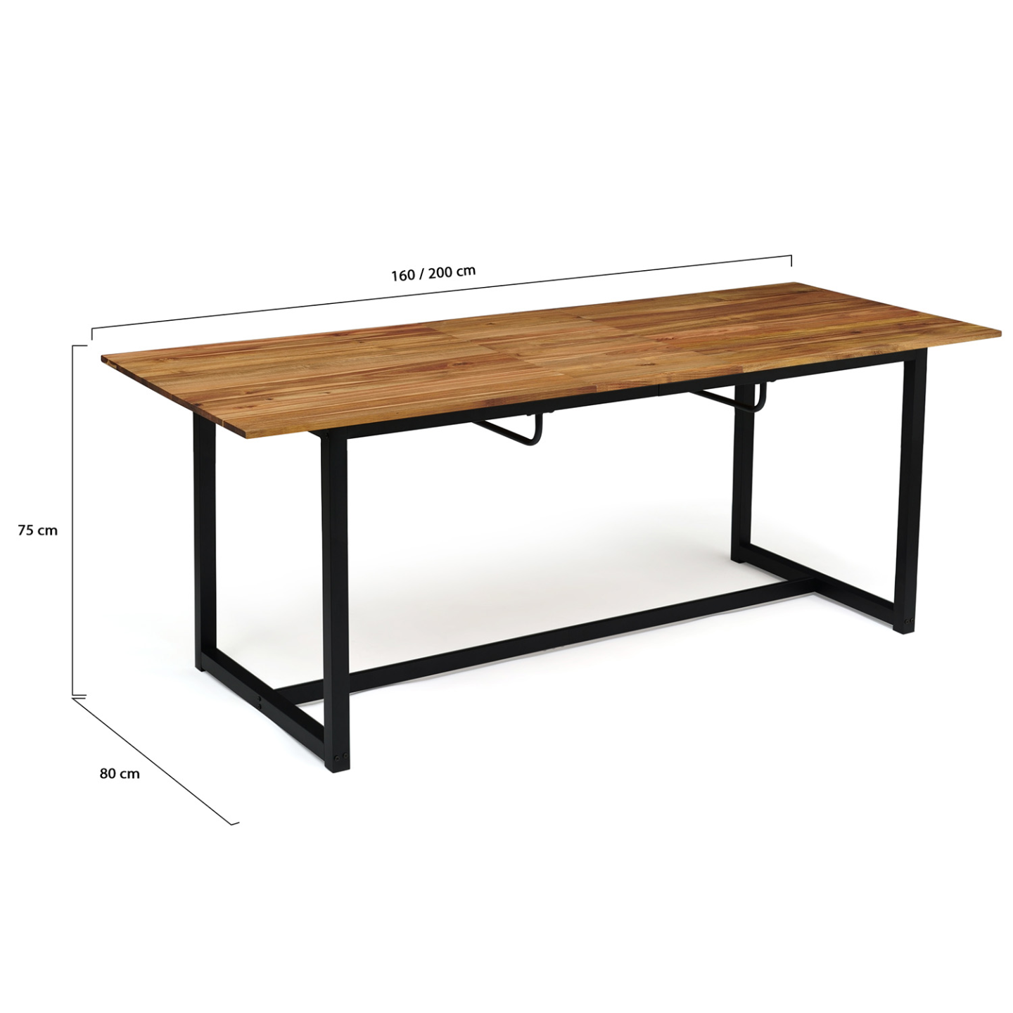 Salon de jardin extensible SOHO 8/10 places table 160/200 cm acier + acacia et 8 chaises empilables noires - Image 9