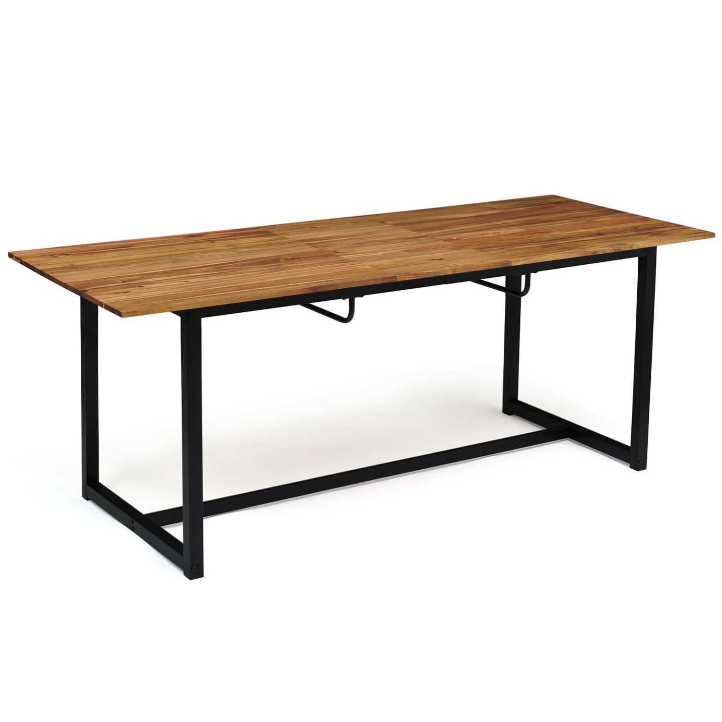 Salon de jardin extensible SOHO 8/10 places table 160/200 cm acier + acacia et 8 chaises empilables noires - Image 3